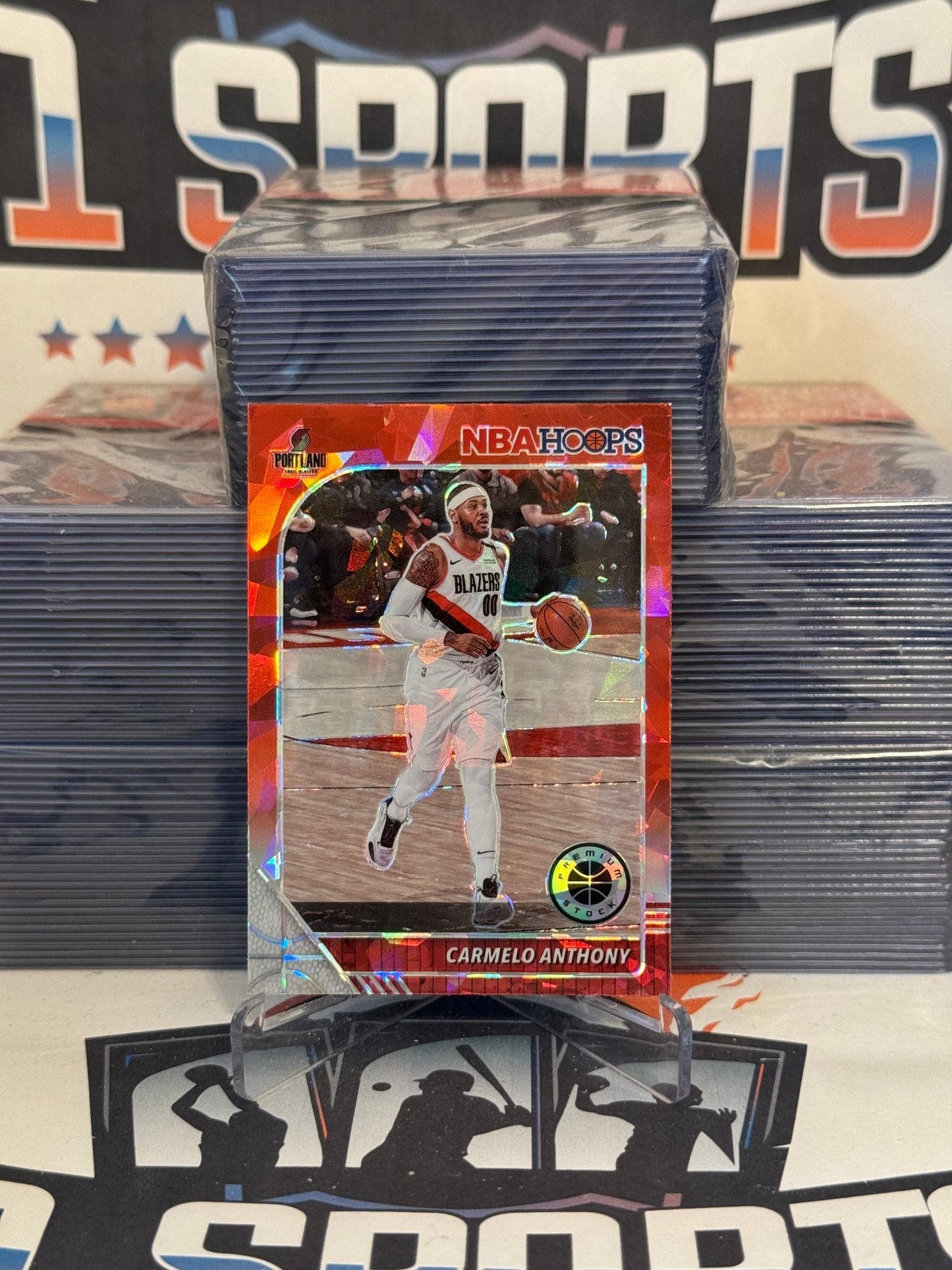 2019 Hoops Premium Stock (Red Cracked Ice Prizm) Carmelo Anthony #105