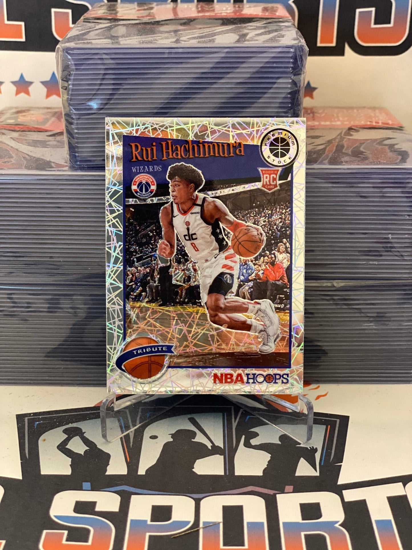 2019 Hoops Premium Stock (Silver Lazer Prizm, Tribute) Rui Hachimura Rookie #300