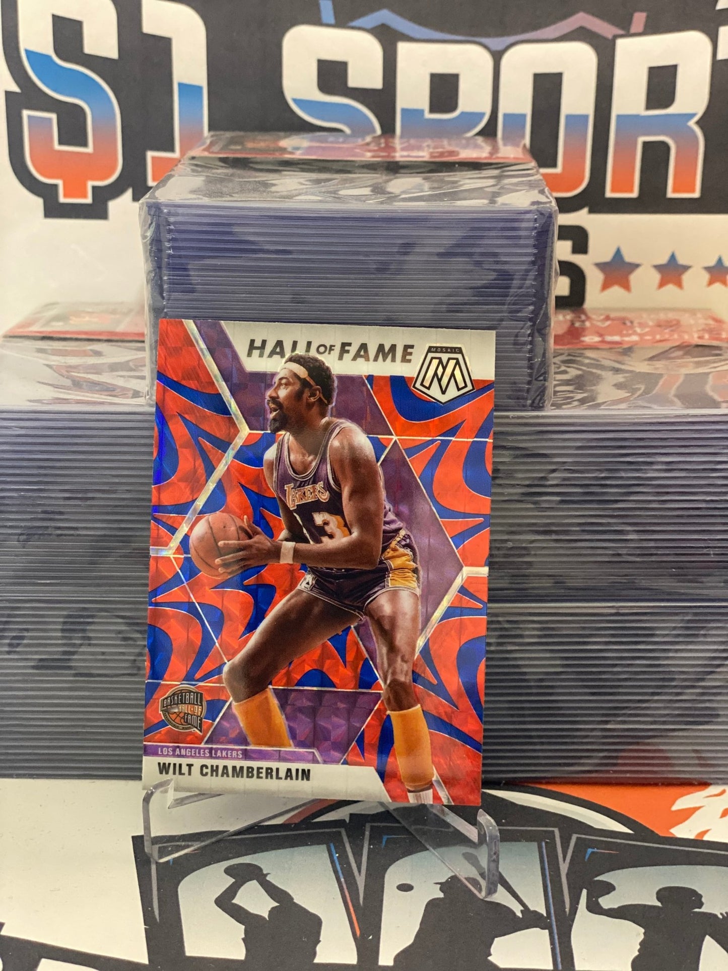 2019 Panini Mosaic (Blue Reactive Prizm, Hall of Fame) Wilt Chamberlain #285