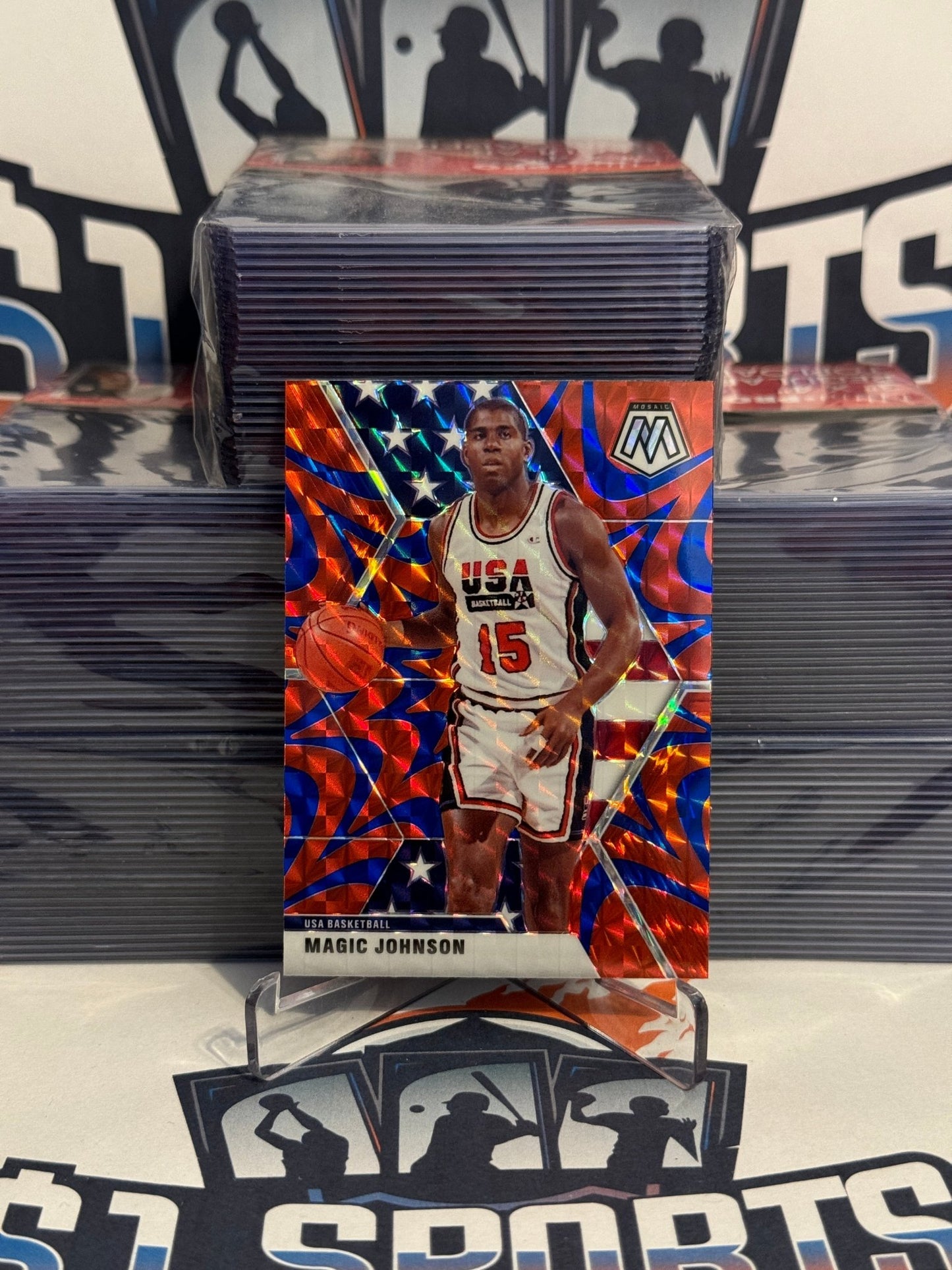 2019 Panini Mosaic (Blue Reactive Prizm, USAB) Magic Johnson #255