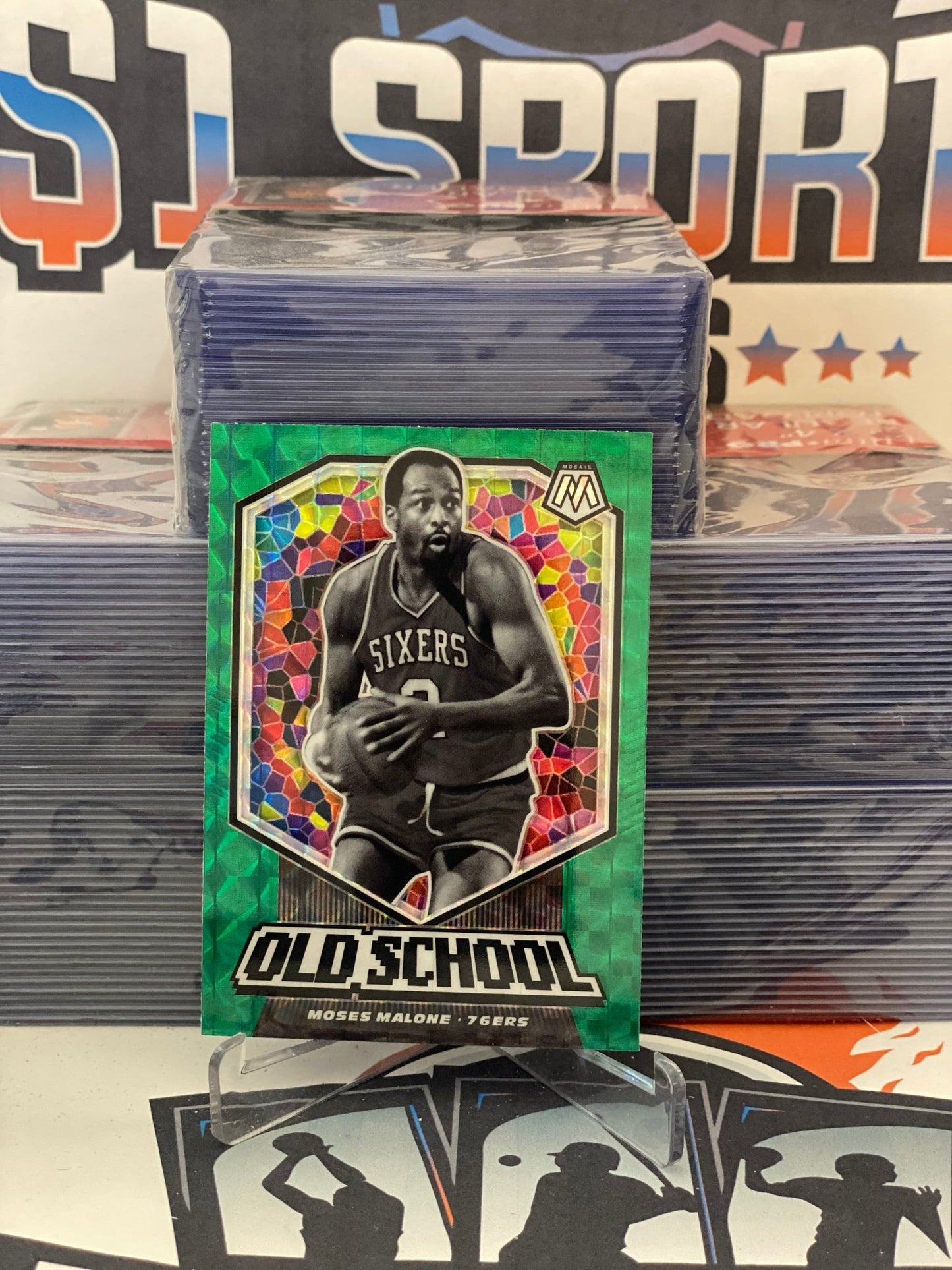 2019 Panini Mosaic (Green Prizm, Old School) Moses Malone #7