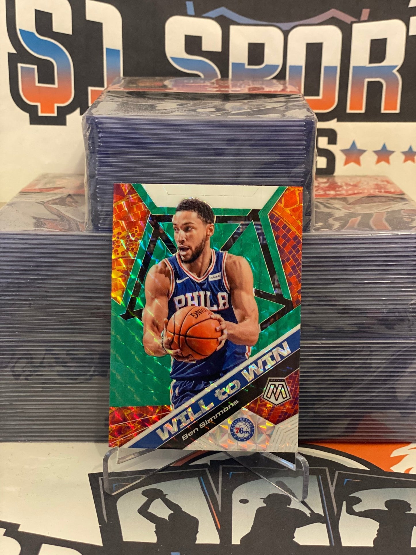 2019 Panini Mosaic (Green Prizm, Will to Win) Ben Simmons #15