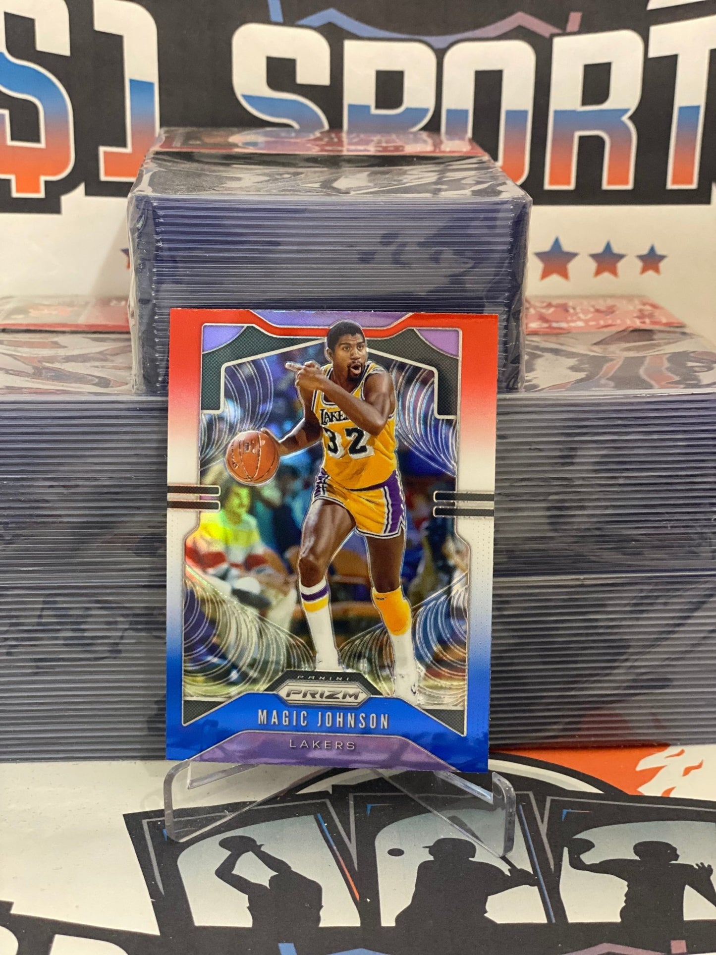 2019 Panini Prizm (Red White Blue Prizm) Magic Johnson #25