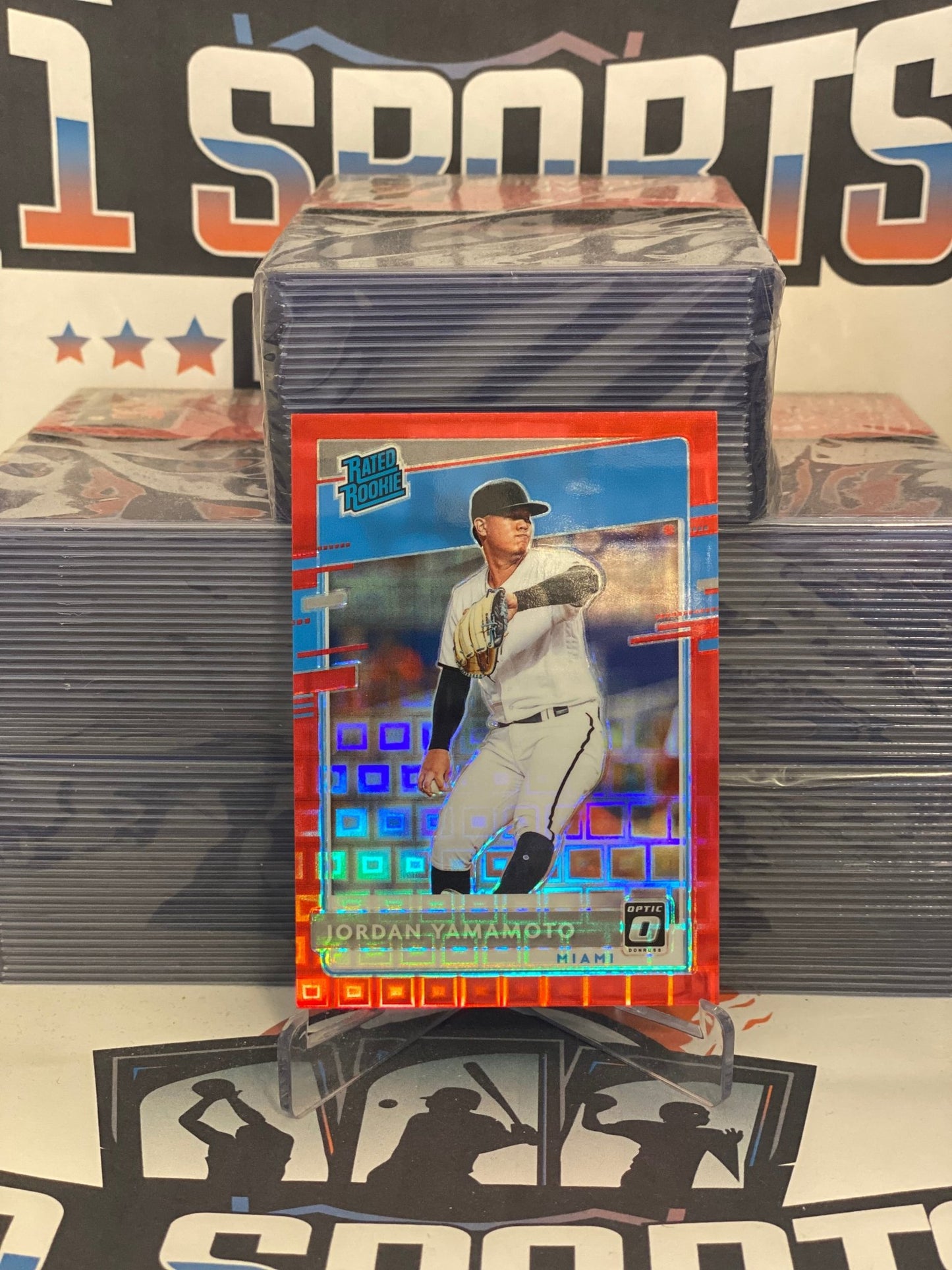 2020 Donruss Optic (Pandora Red Prizm, Rated Rookie 42/79) Jordan Yamamoto #35