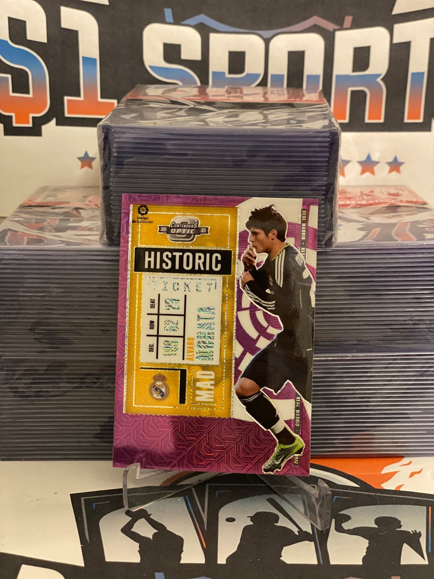 2020 Panini Chronicles (Purple Mojo Prizm, Contenders Optic) La Liga Alvaro Morata #2