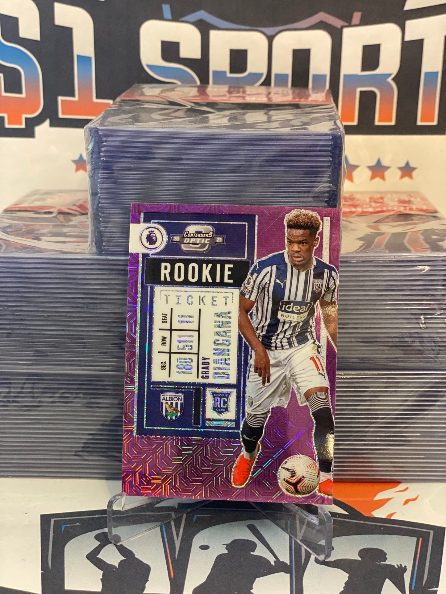 2020 Panini Chronicles (Purple Mojo Prizm, Contenders Optic) Premier League Grady Diangana Rookie #10
