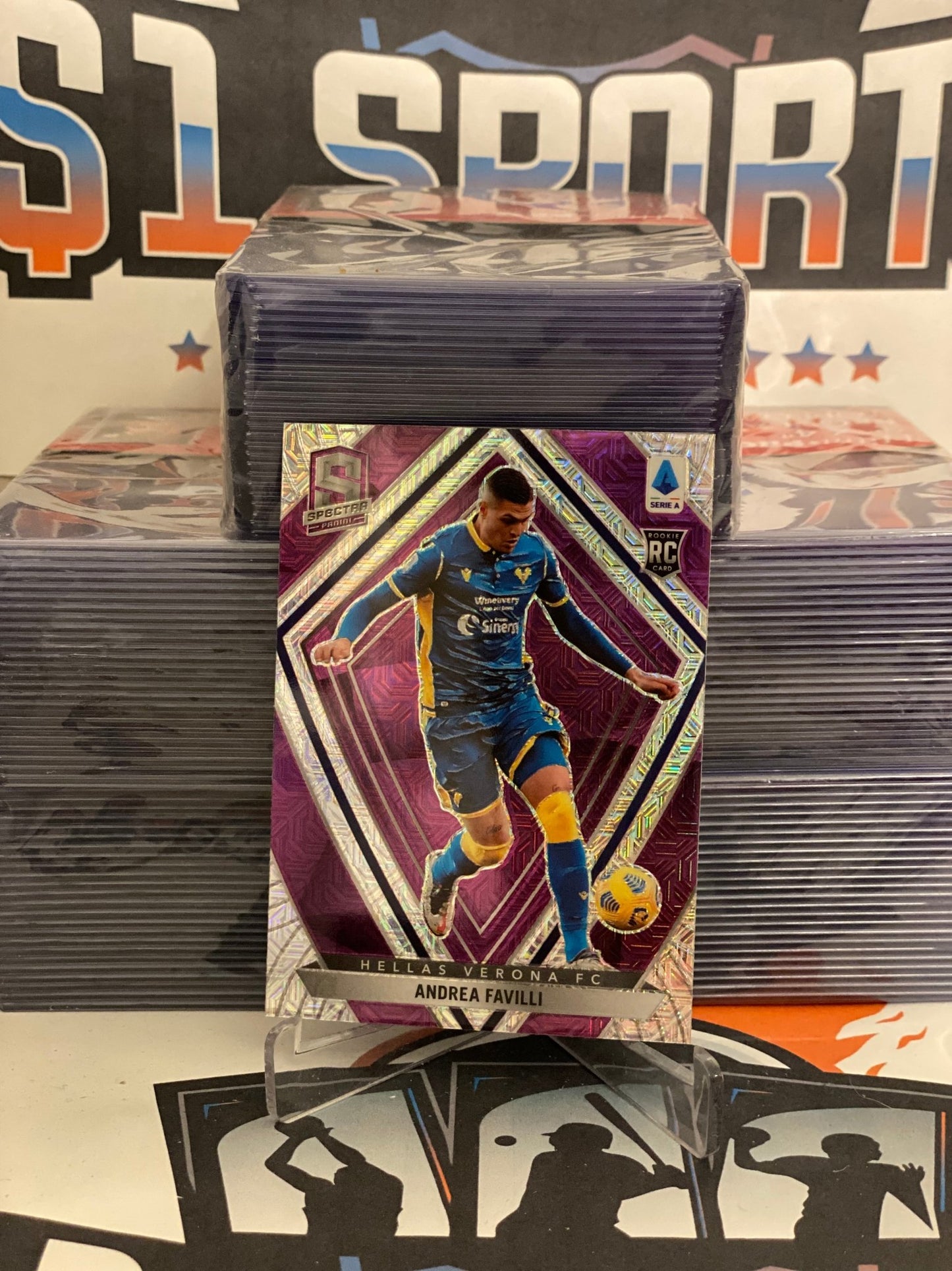 2020 Panini Chronicles (Purple Mojo Prizm, Spectra) Serie A Andrea Favilli Rookie #13