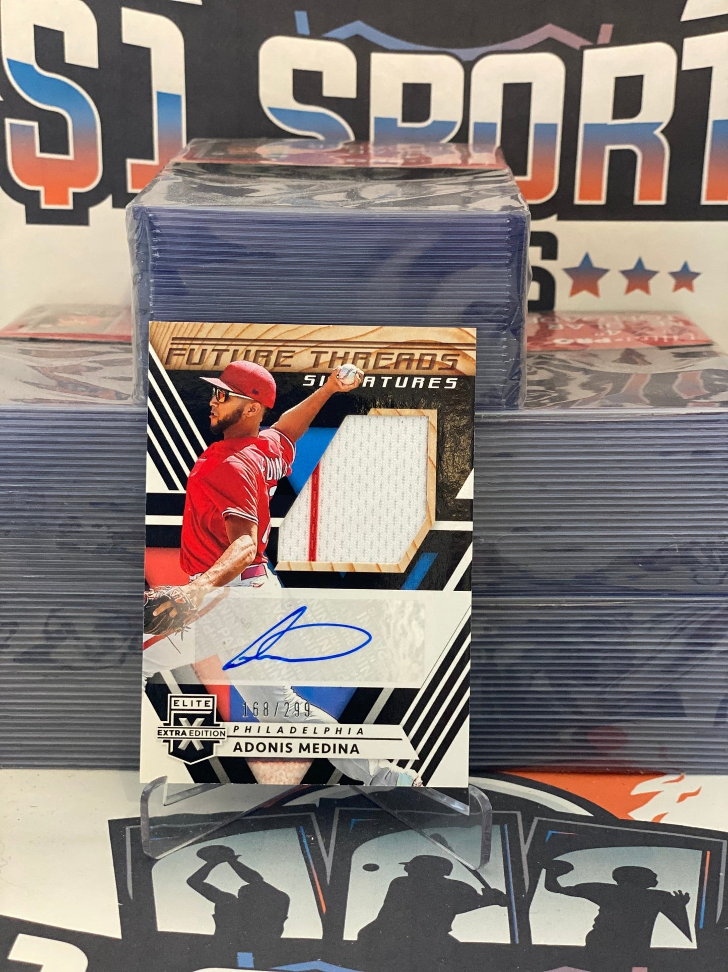 2020 Panini Elite Extra Edition (Future Threads Relic Auto 168/299) Adonis Medina Rookie #FTS-AM