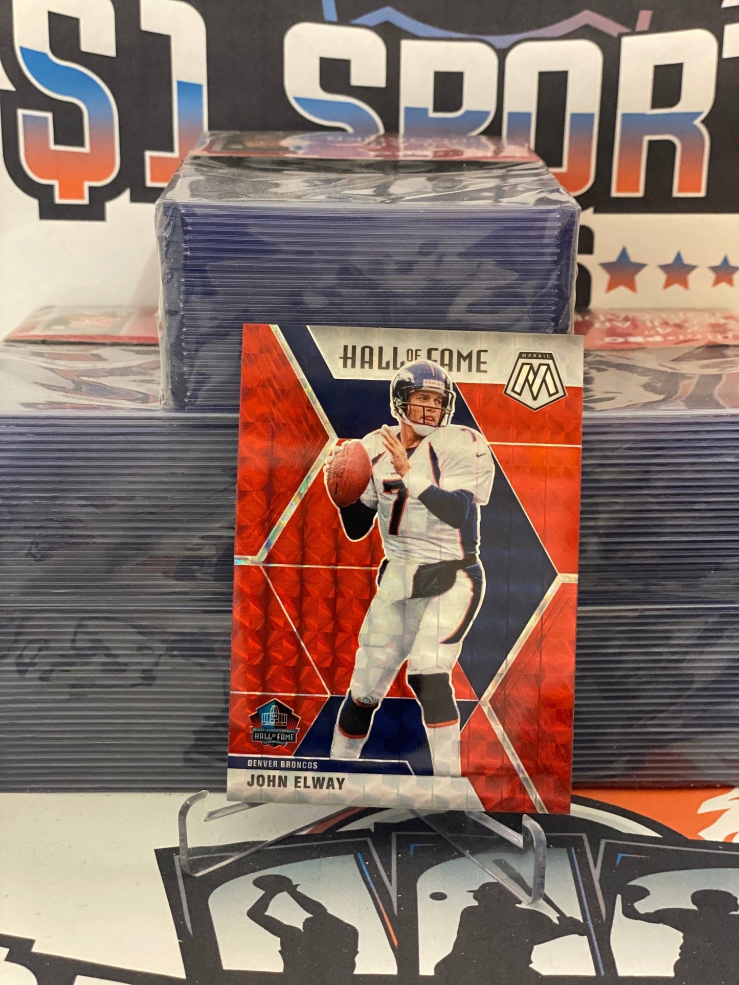 2020 Panini Mosaic (Blue Reactive Prizm, Hall of Fame) John Elway #293