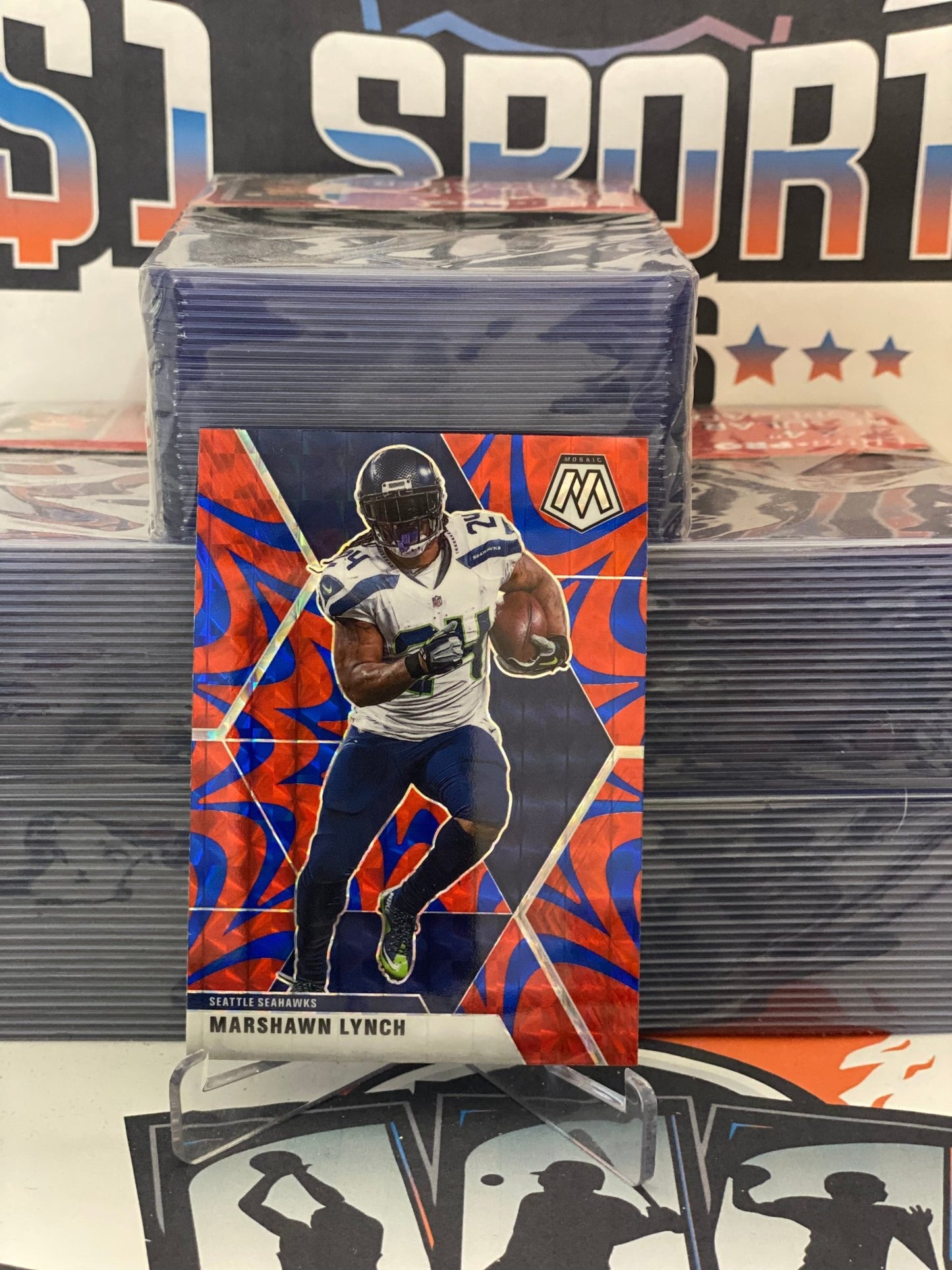 2020 Panini Mosaic (Blue Reactive Prizm) Marshawn Lynch #185