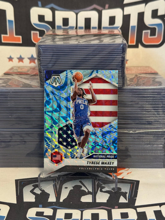2020 Panini Mosaic (Blue Reactive Prizm, National Pride) Tyrese Maxey Rookie #259