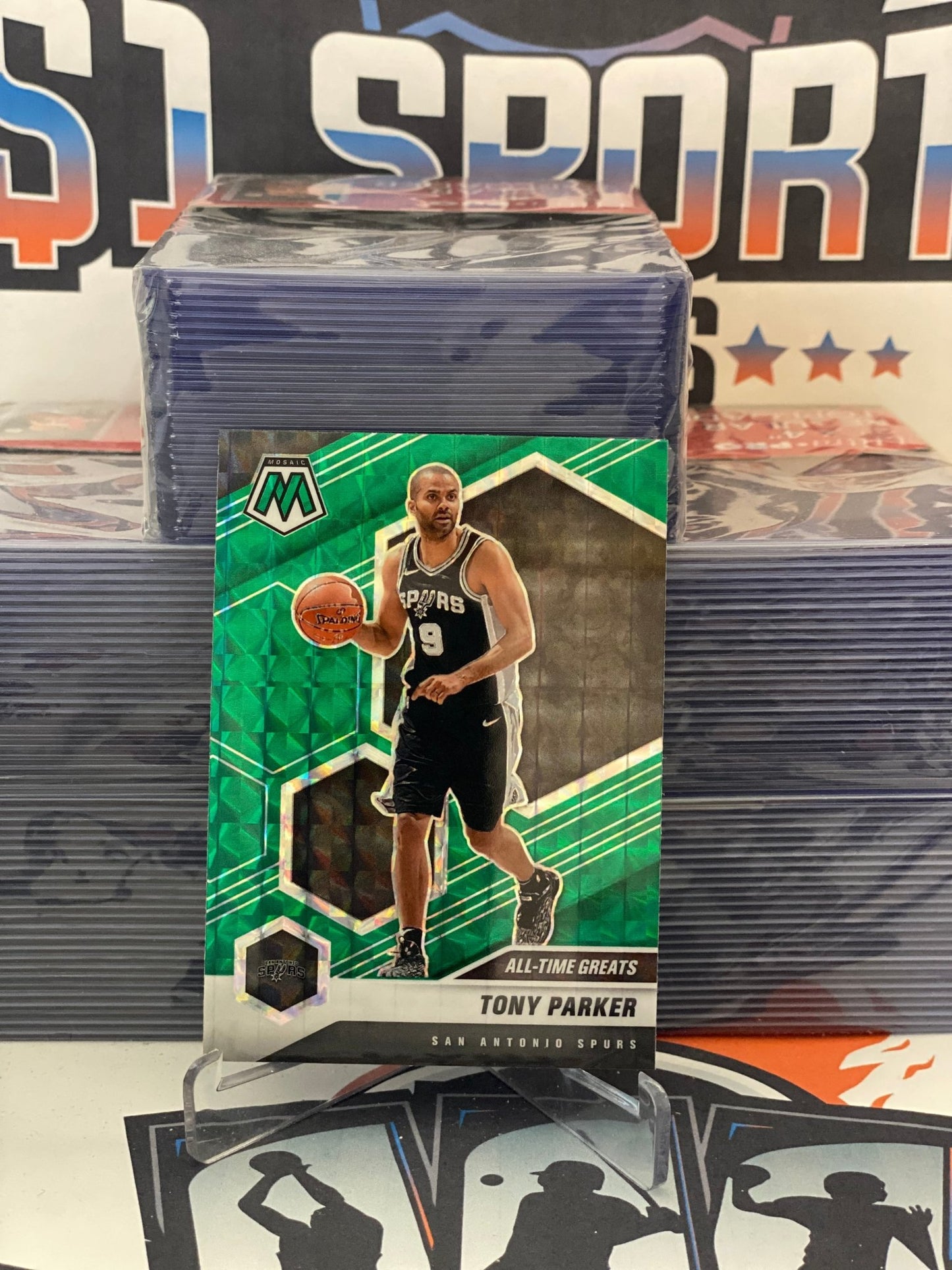 2020 Panini Mosaic (Green Prizm, All-Time Greats) Tony Parker #282