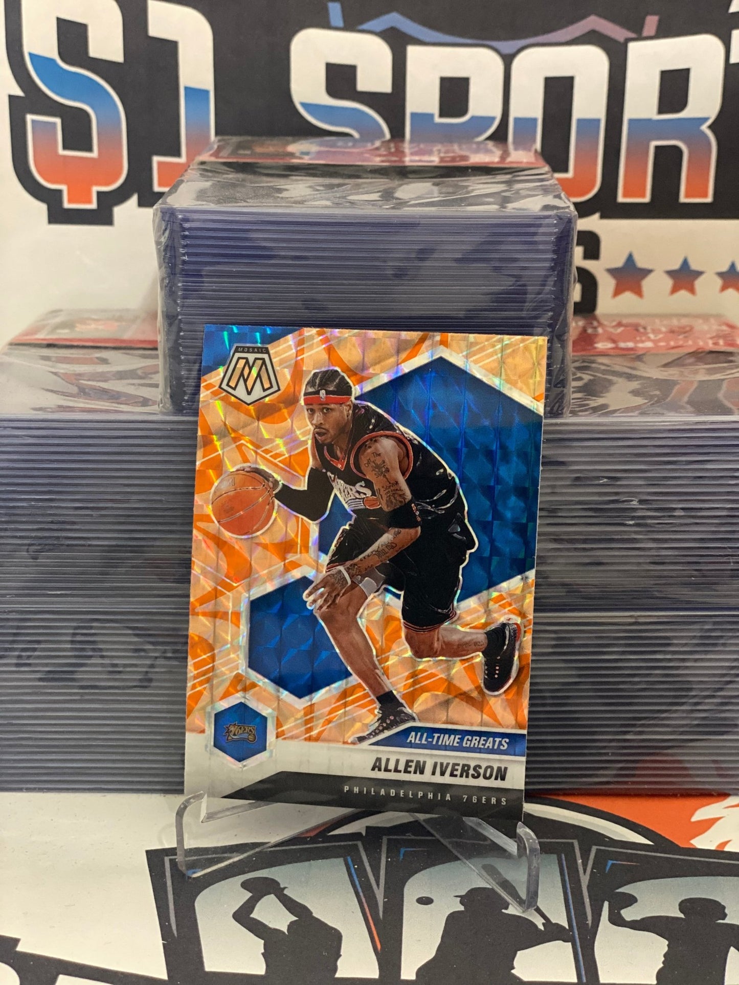 2020 Panini Mosaic (Orange Reactive Prizm, All-Time Greats) Allen Iverson #292