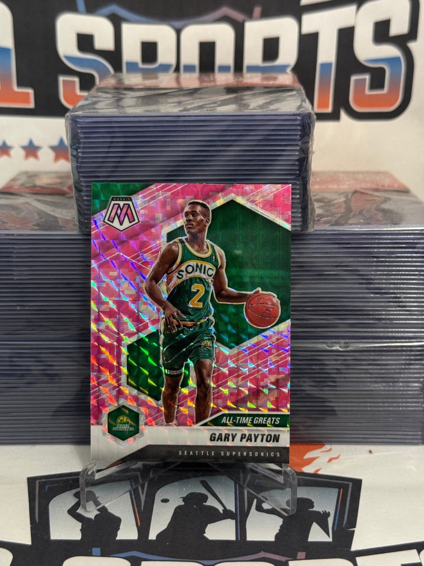 2020 Panini Mosaic (Pink Camo Prizm, All-Time Greats) Gary Payton #291