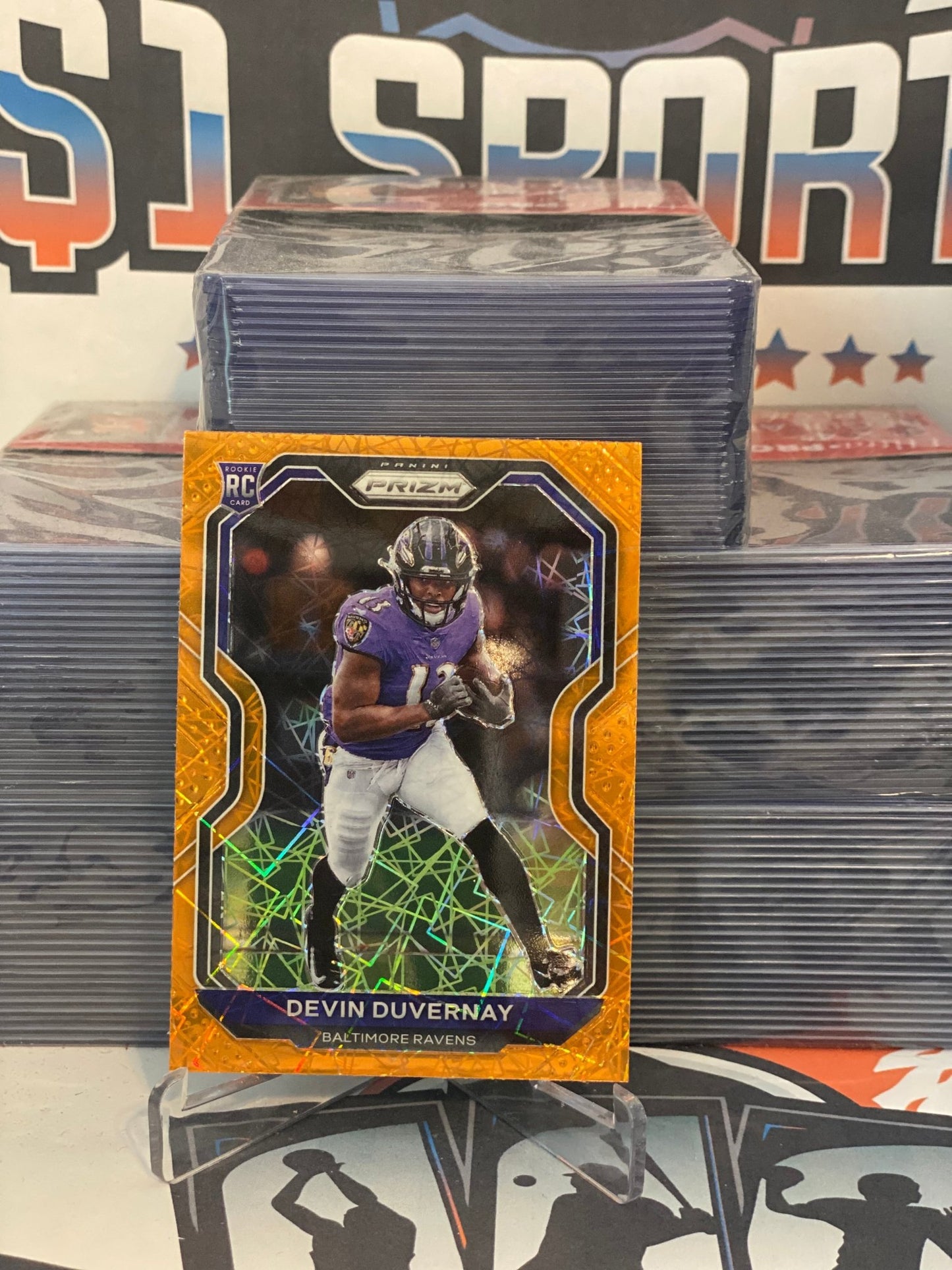 2020 Panini Prizm (Orange Lazer Prizm) Devin Duvernay Rookie #380
