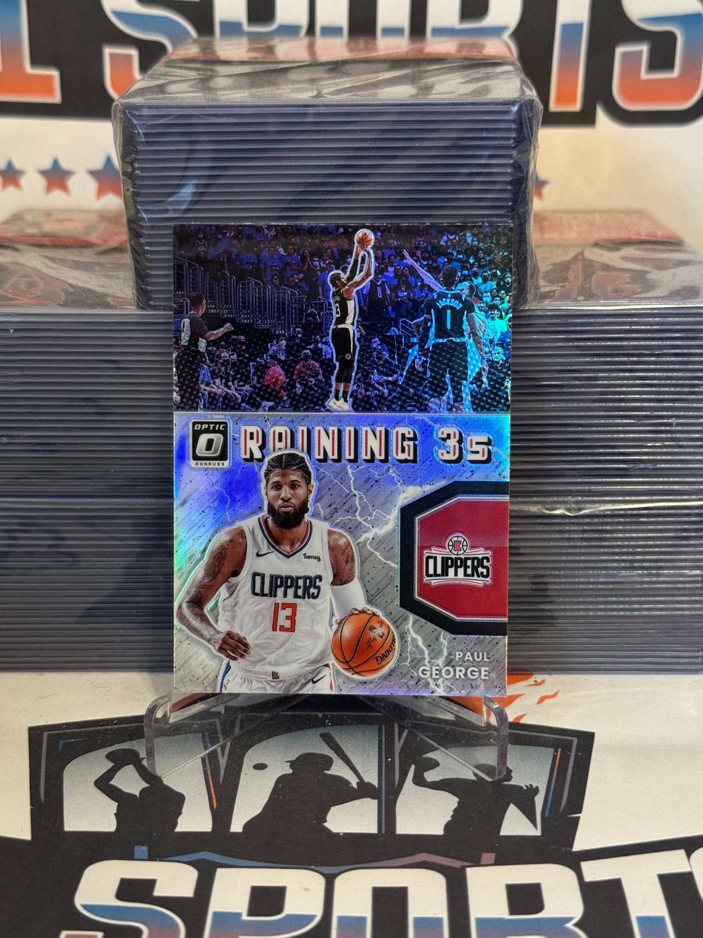 2021 Donruss Optic (Holo Prizm, Raining 3s) Paul George #19