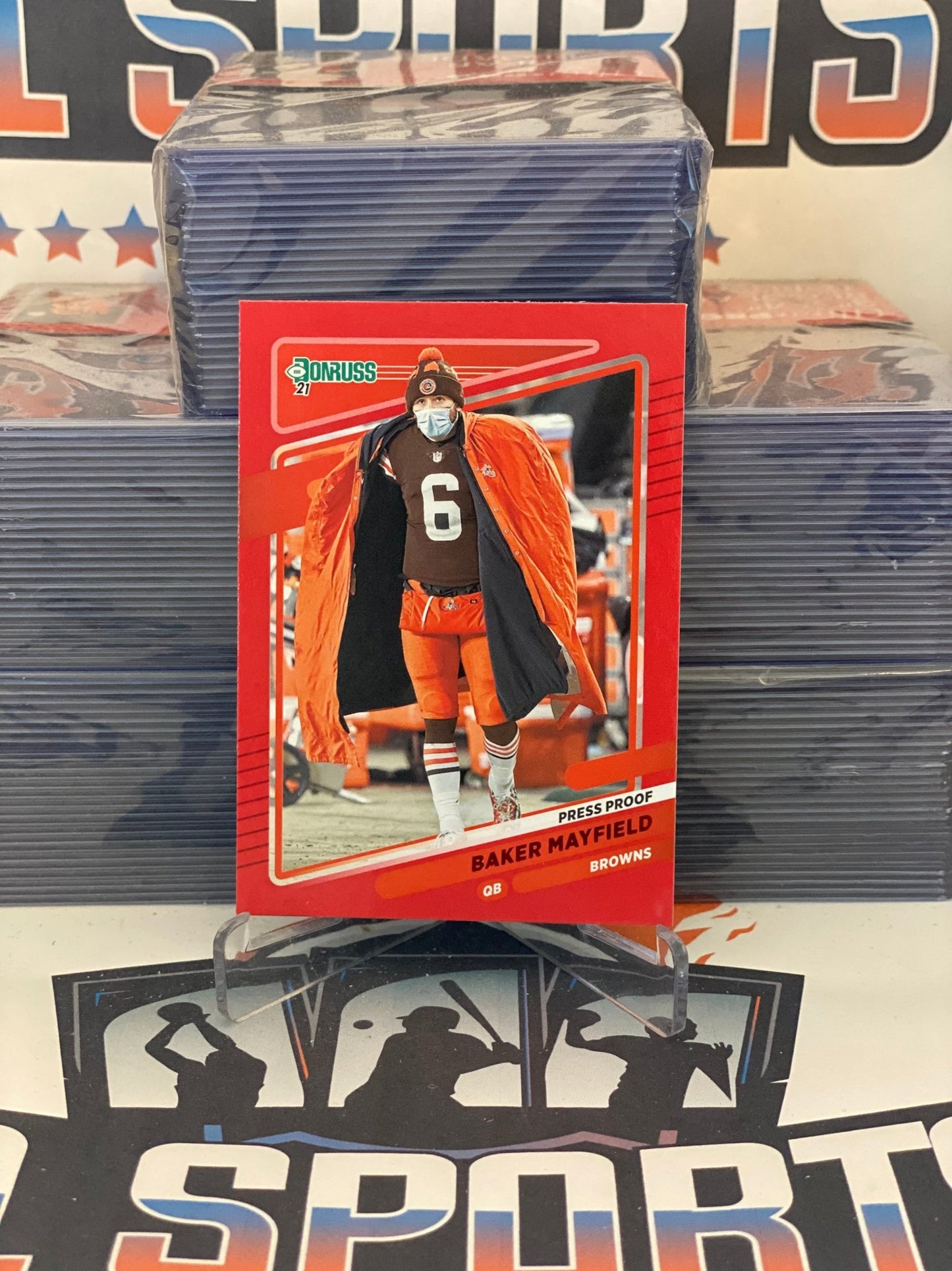 2021 Donruss (Red Press Proof, Helmetless Variation) Baker Mayfield #195