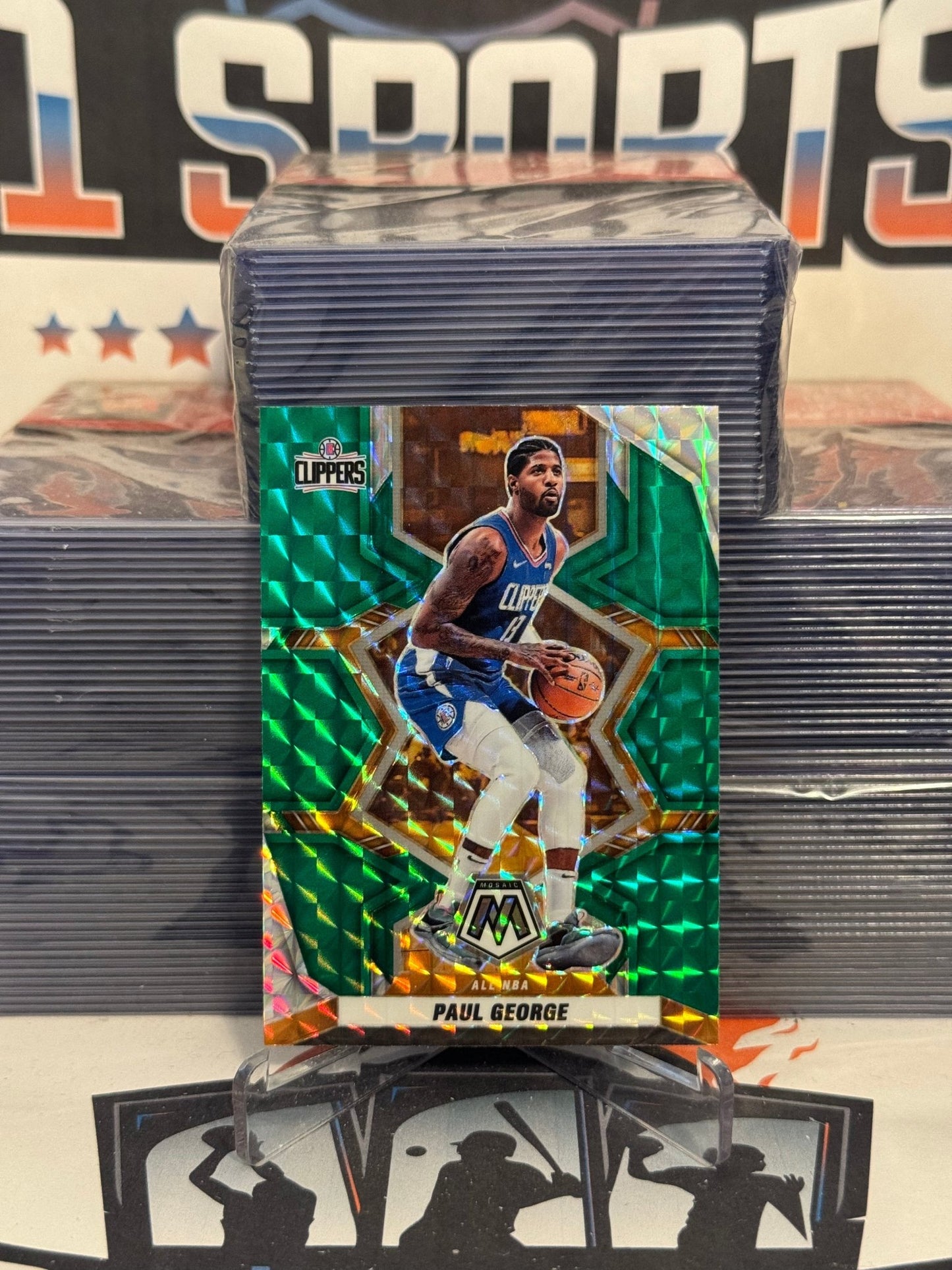 2021 Panini Mosaic (Green Prizm, All-NBA) Paul George #292