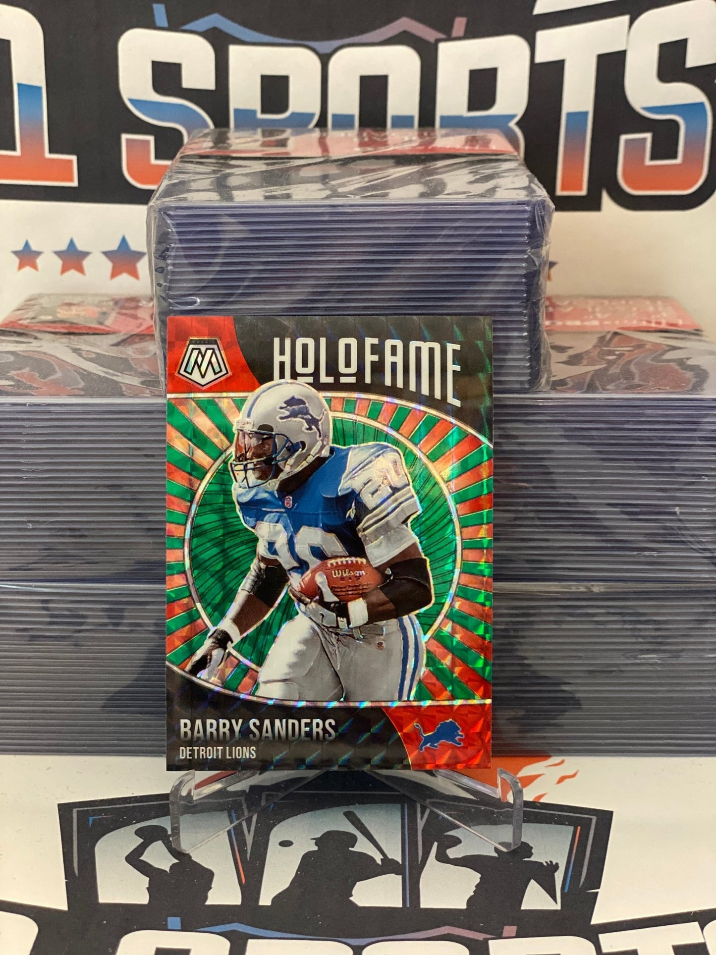 2021 Panini Mosaic (Green Prizm, HoloFame) Barry Sanders #3