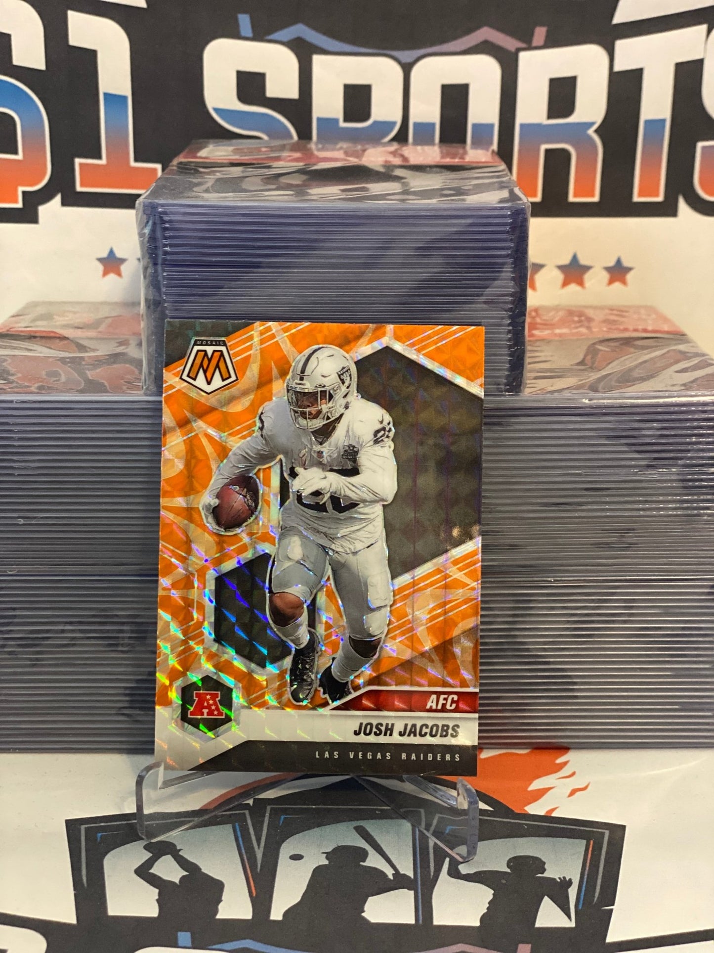 2021 Panini Mosaic (Orange Reactive Prizm, AFC) Josh Jacobs #235