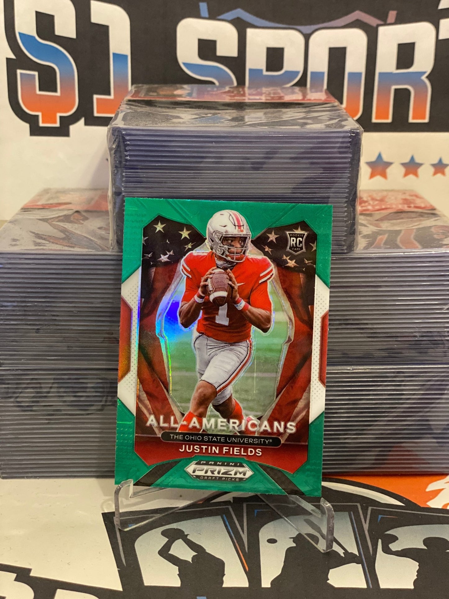 2021 Panini Prizm Draft Picks (Green Prizm, All-American) Justin Fields Rookie #192