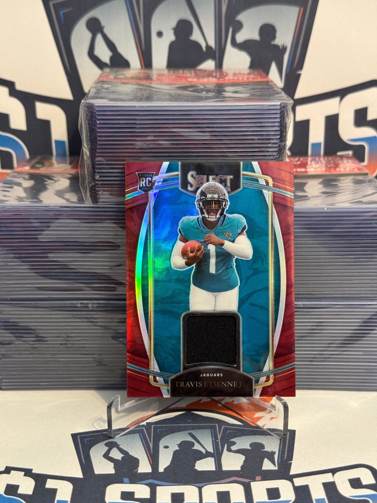 2021 Panini Select (Red Prizm, Rookie Swatches Relic) Travis Etienne Jr. Rookie #RSW-TET