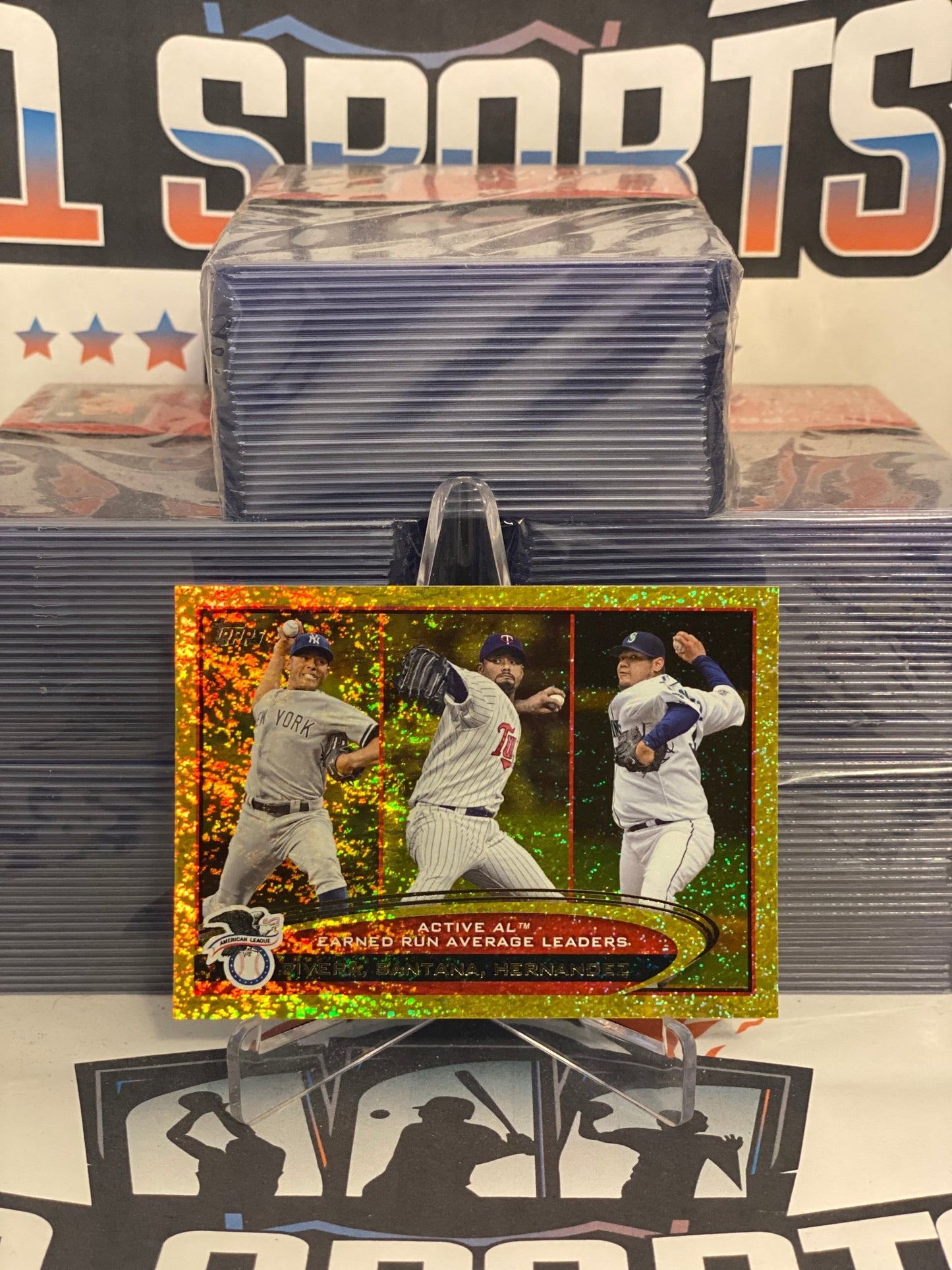 2021 Topps (Gold Sparkle, Active Leaders) Mariano Rivera, Johan Santana, Felix Hernandez #232