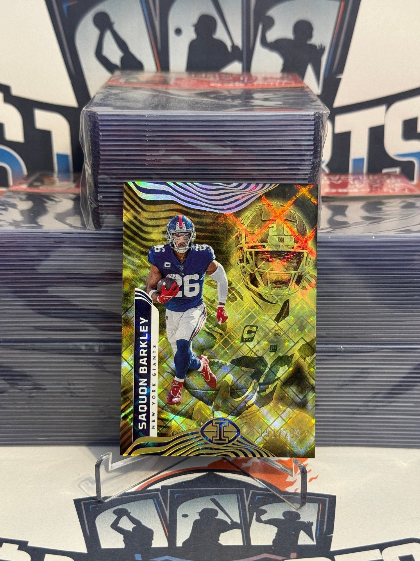 2022 Panini Illusions (Trophy Collection Yellow Diamond 191/299) Saquon Barkley #74