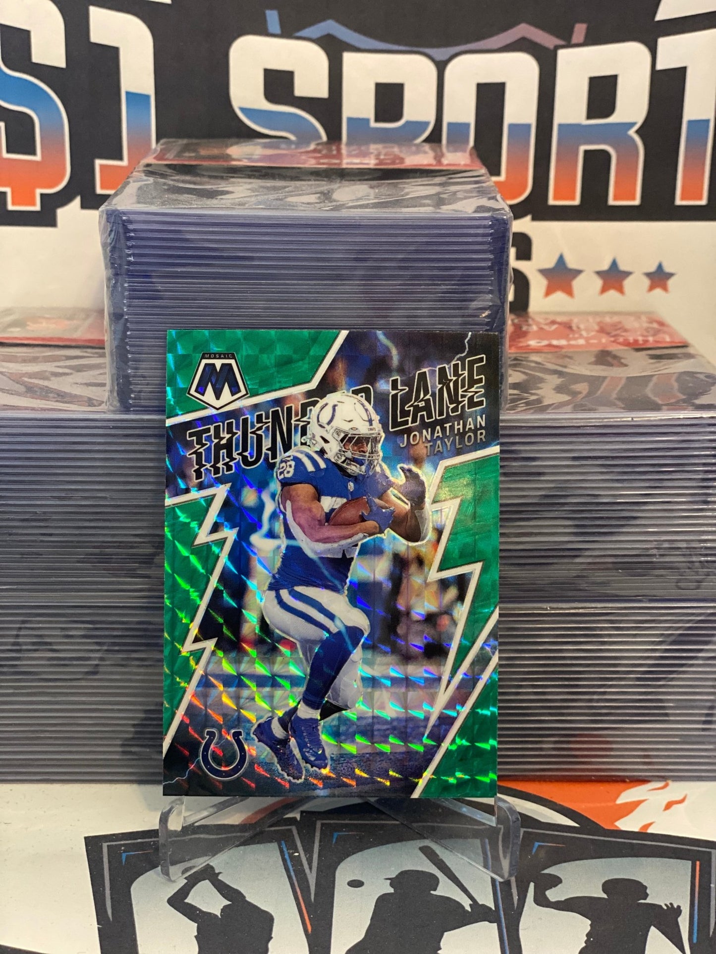 2022 Panini Mosaic (Green Prizm, Thunder Lane) Jonathan Taylor #TL-1