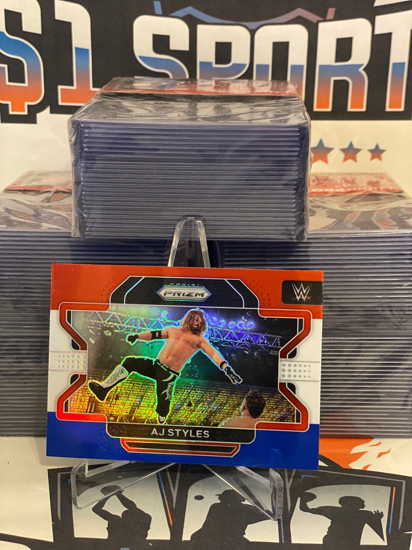 2022 Panini Prizm WWE (Red White Blue Prizm) AJ Styles #7