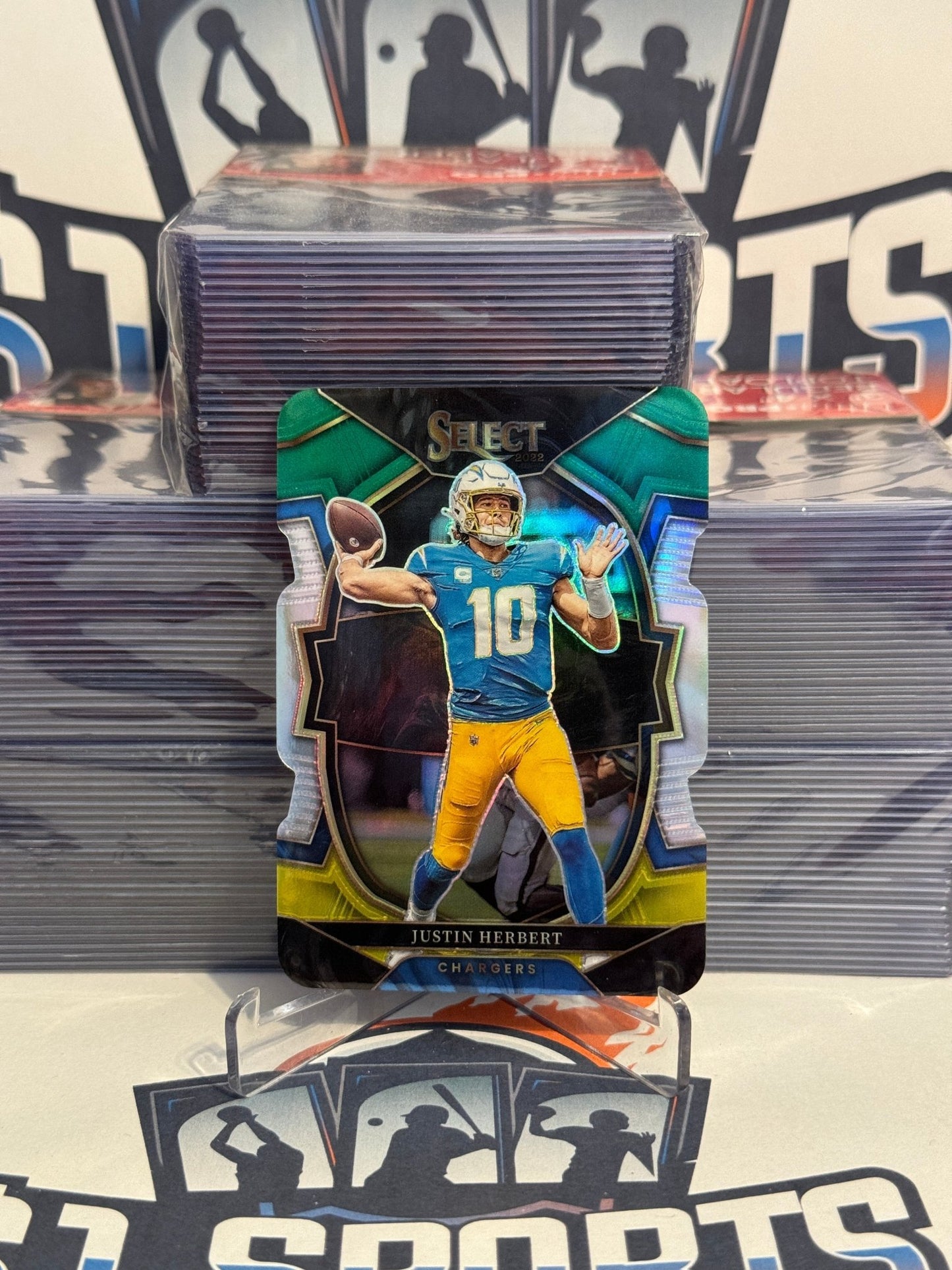 2022 Panini Select (Green White Yellow Die-Cut Prizm) Justin Herbert #14