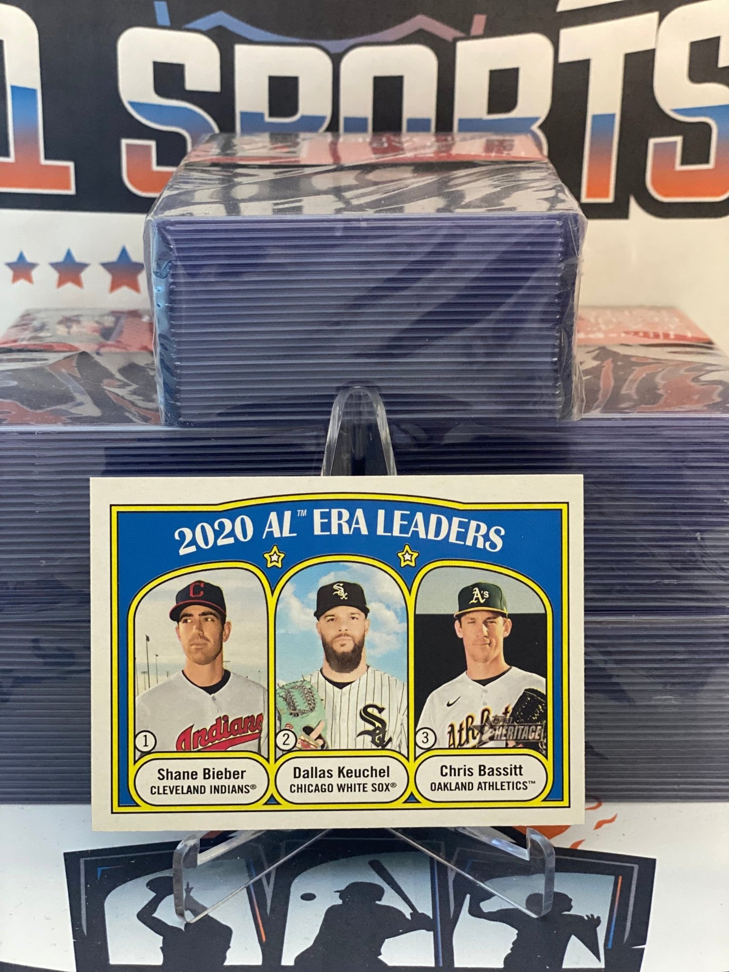 2022 Topps Heritage (AL ERA Leaders) Shane Bieber, Dallas Keuchel, Chris Bassitt #92