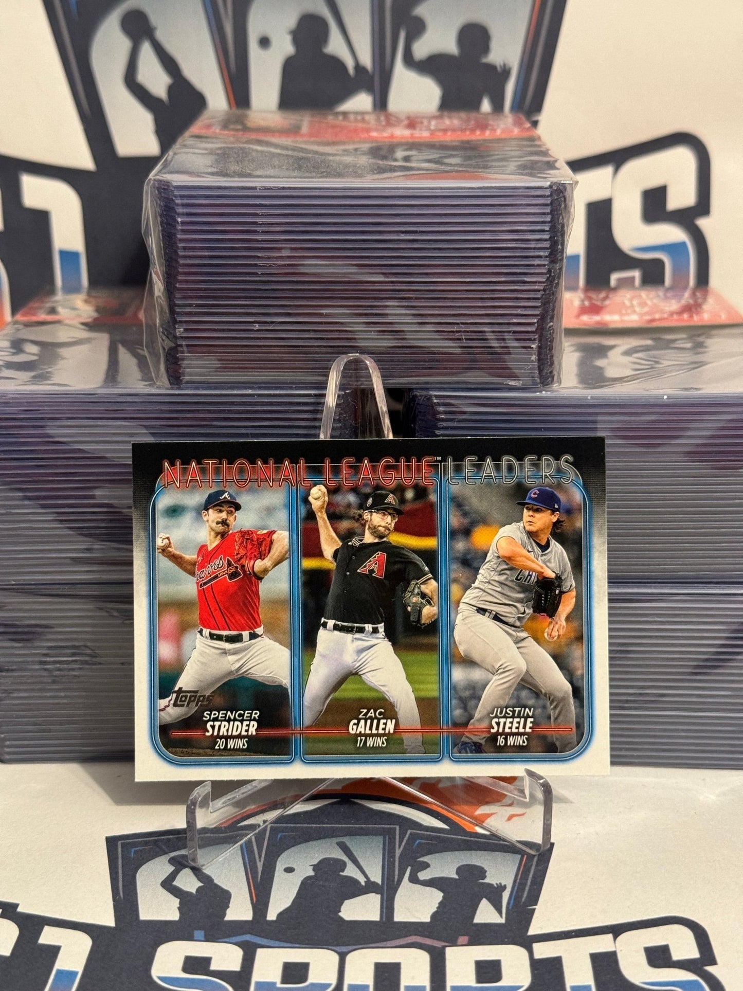 2024 Topps (NL Wins Leaders) Spencer Strider, Zac Gallen, Justin Steele #309