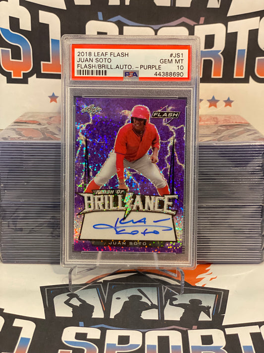 2018 Leaf (Purple, Flash of Brilliance Auto 19/25) Juan Soto #FOB-JS1 - PSA 10