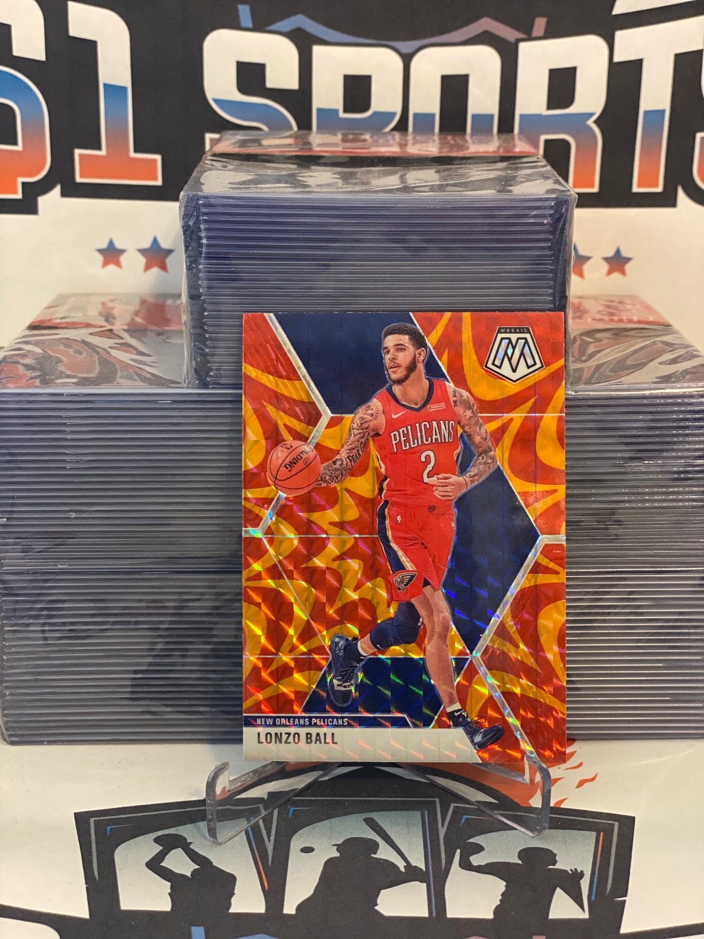 2019 Panini Mosaic (Reactive Orange Prizm) Lonzo Ball #166