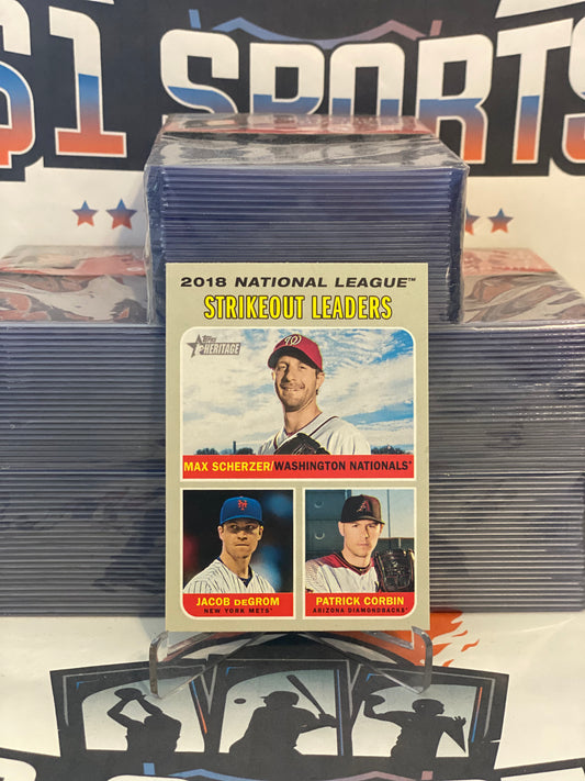 2019 Topps Heritage (N.L. Strikeout Leaders) Max Scherzer, Jacob DeGrom, Patrick Corbin #71