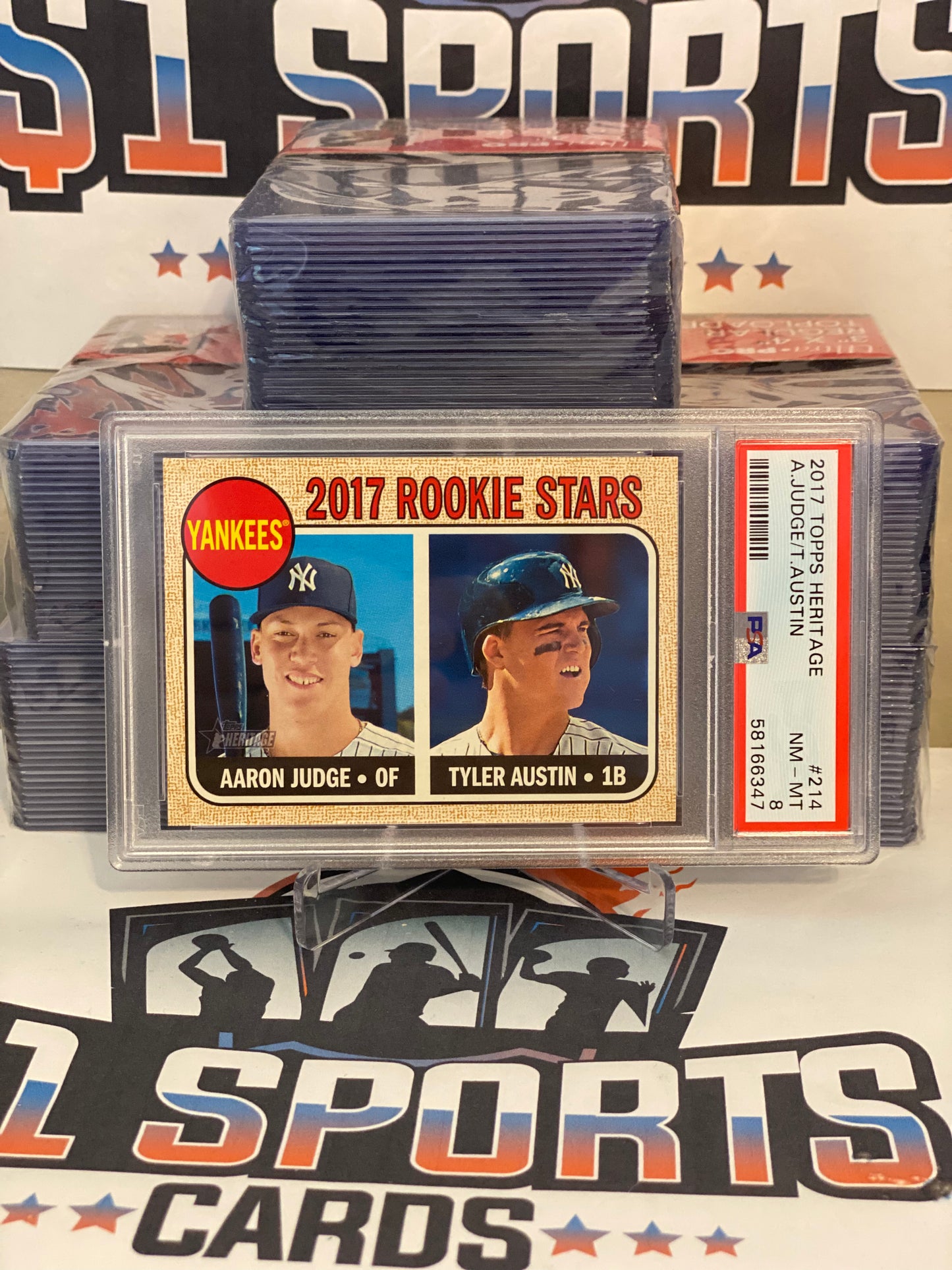 2017 Topps Heritage (Rookie Stars) Aaron Judge & Tyler Austin #214 - PSA 8