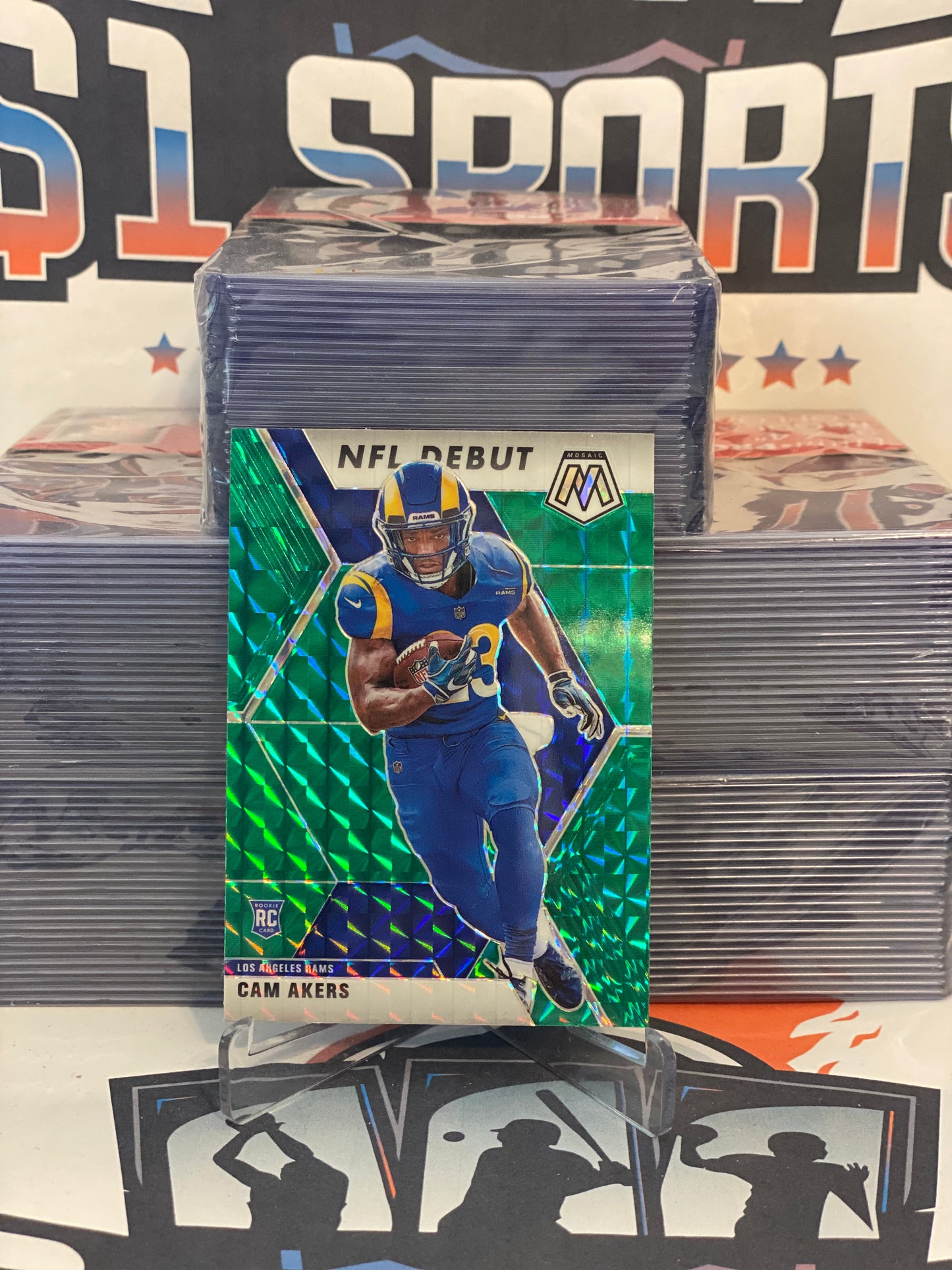 2020 Panini Mosaic (Green Prizm, NFL Debut) Cam Akers Rookie #277