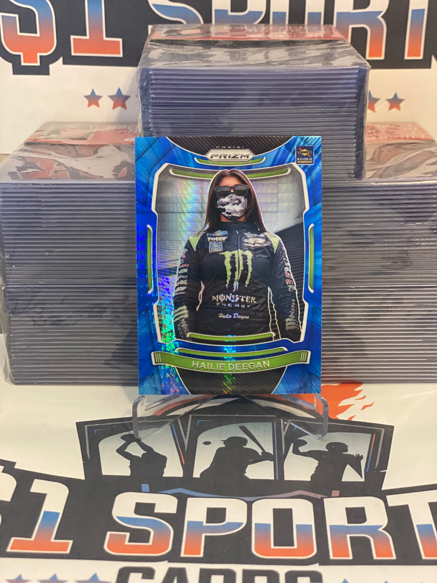 2021 Panini Prizm NASCAR (Hyper Carolina Blue Prizm, Sunglasses Short Print) Hailie Deegan #35