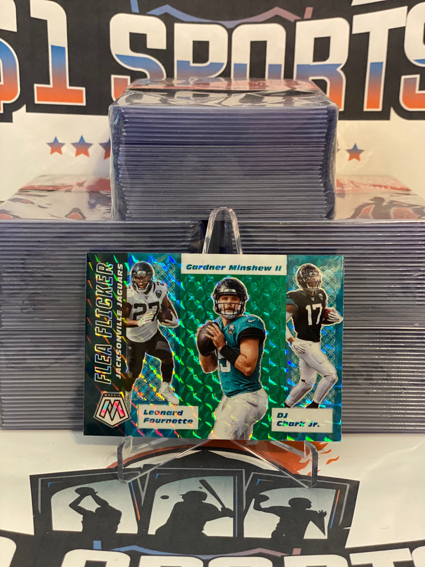 2020 Panini Mosaic (Green Prizm, Flea Flicker) Gardner Minshew, Leonard Fournette, DJ Chark Jr. #FF10