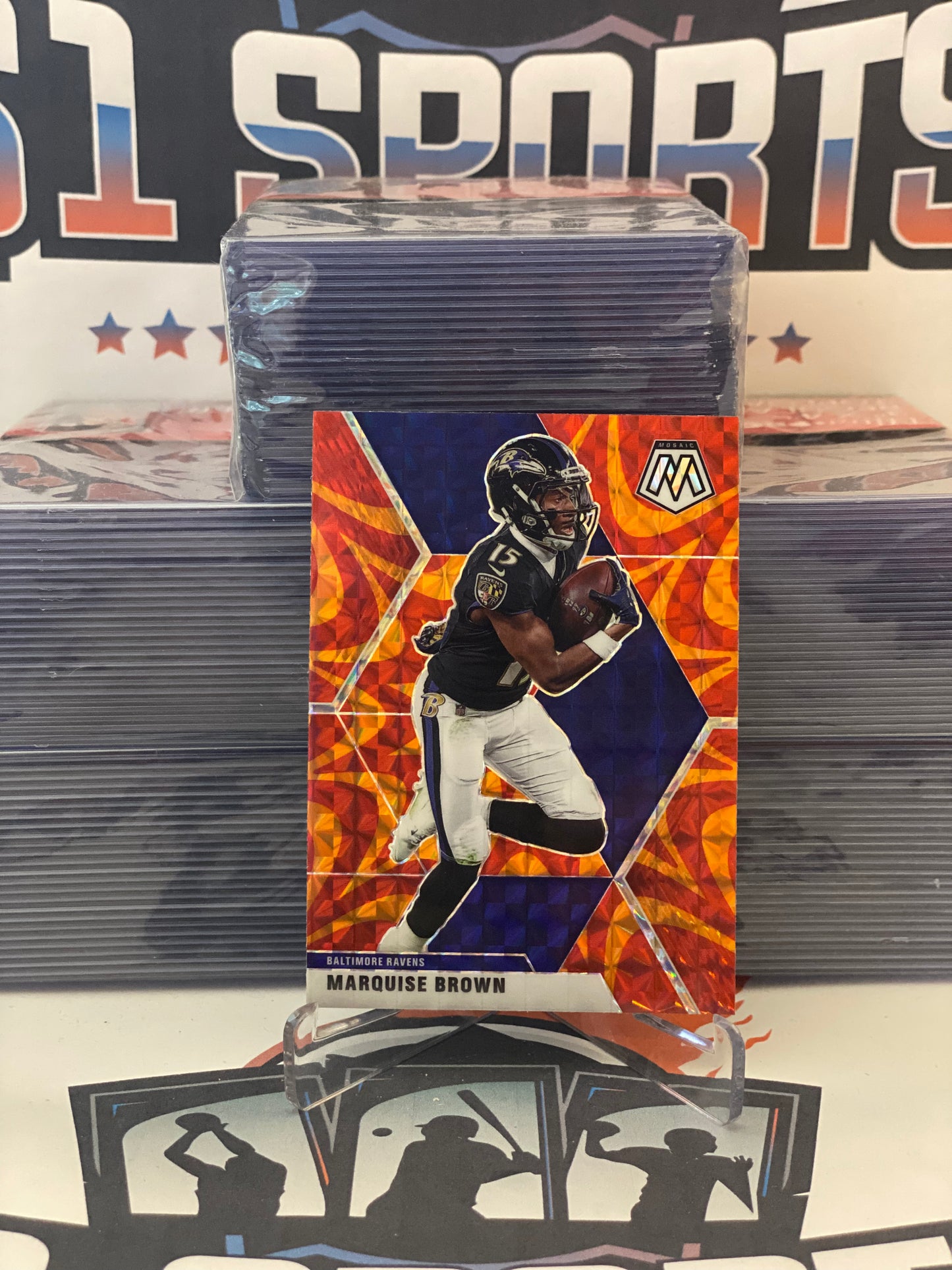 2020 Panini Mosaic (Orange Reactive Prizm) Marquise Brown #23