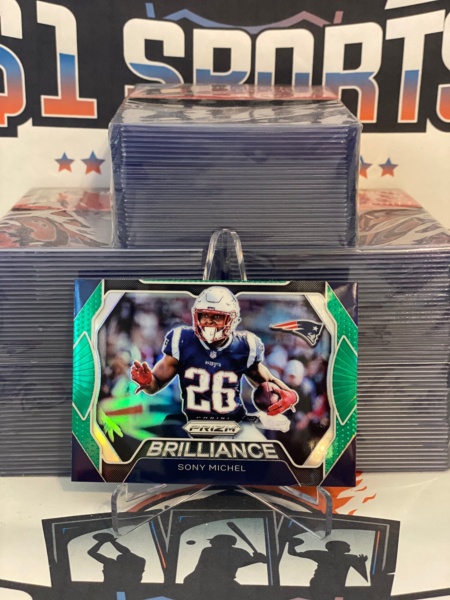 2019 Panini Prizm (Green Prizm, Brilliance) Sony Michel #B-SM