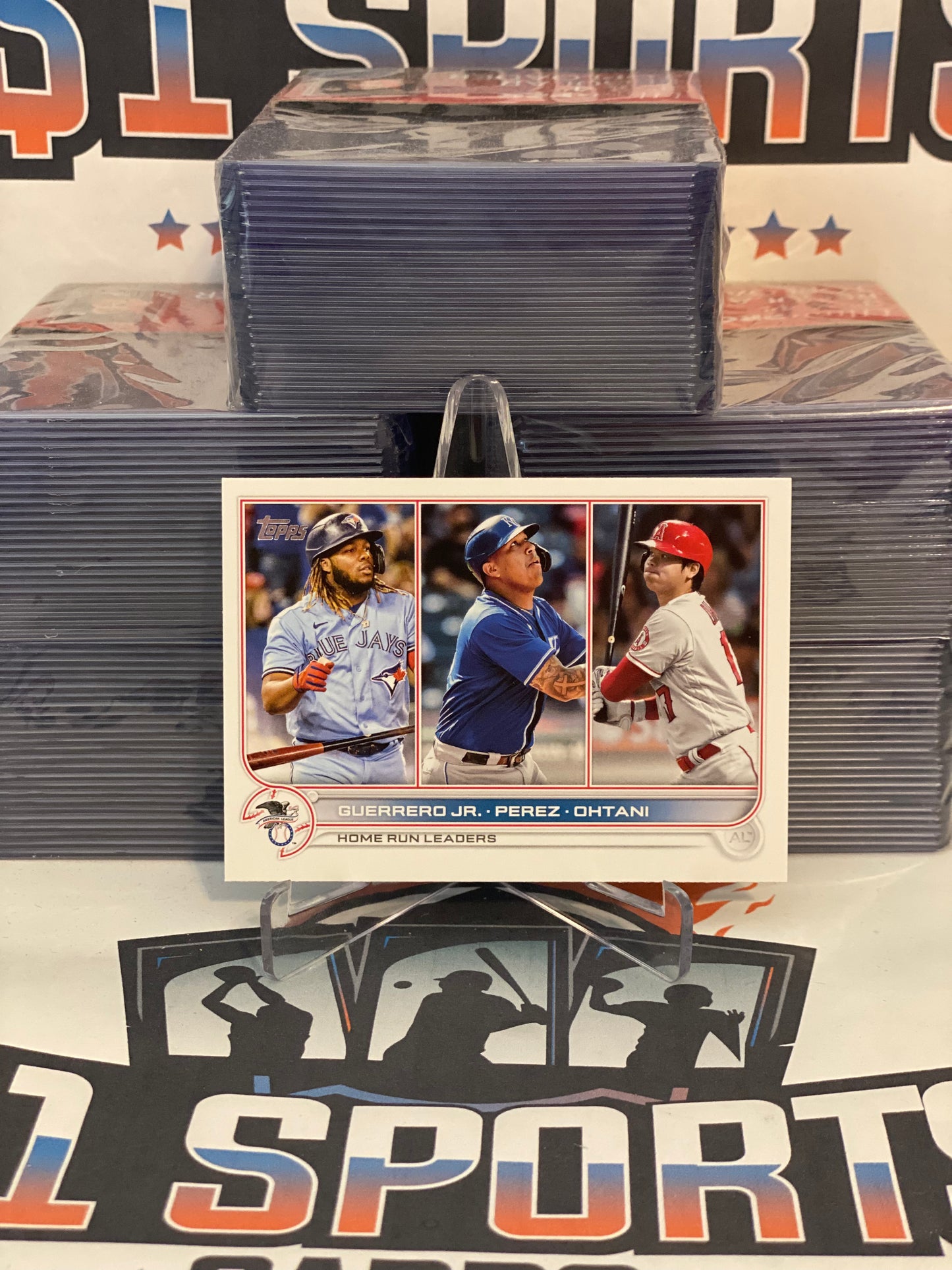 2022 Topps (League Leaders) Vladimir Guerrero Jr., Salvador Perez, Shohei Ohtani #48