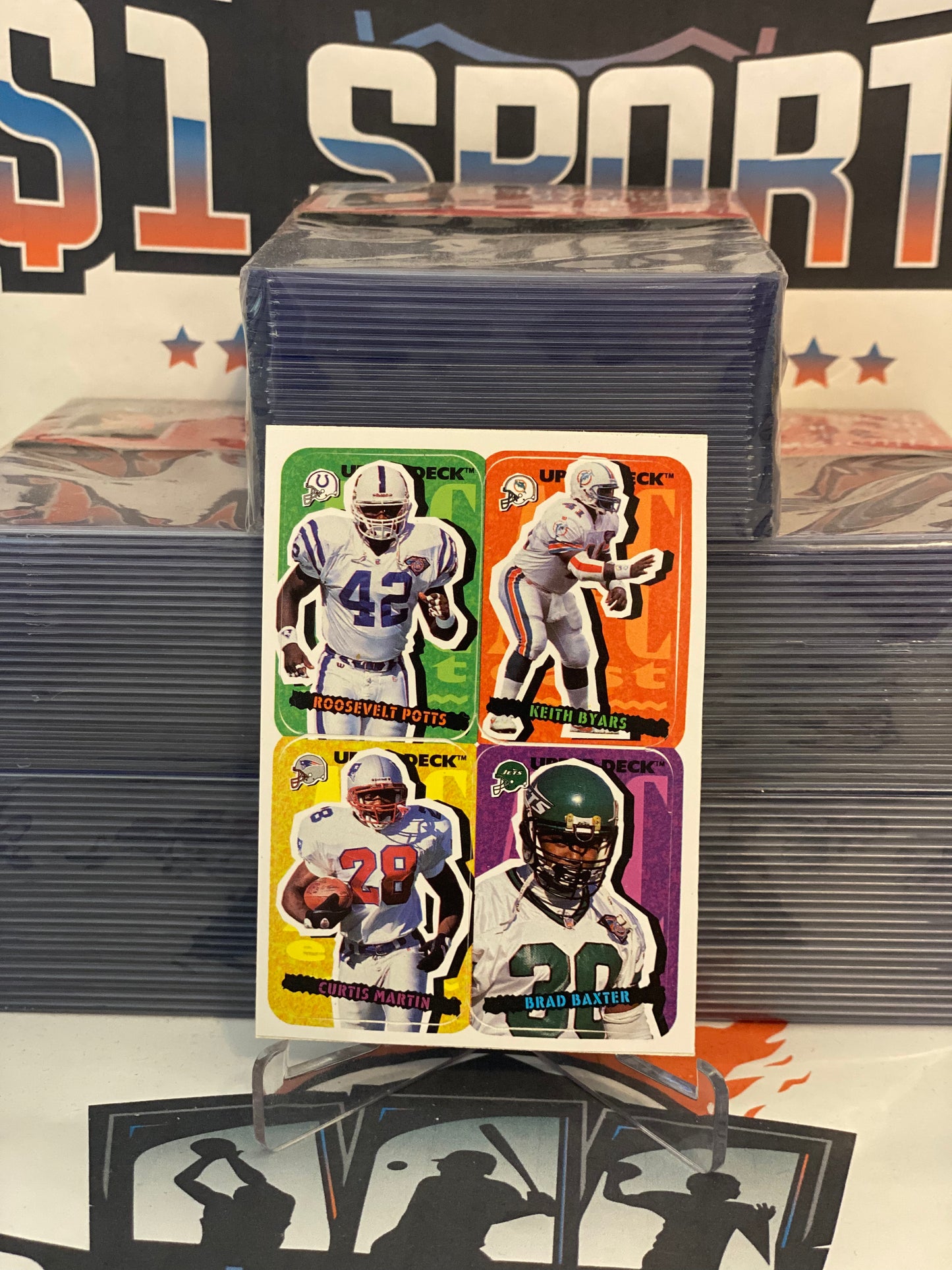 1996 Upper Deck Collector's Choice (Stick Ums) Roosevelt Potts, Keith Byars, Curtis Martin, Brad Baxter #65