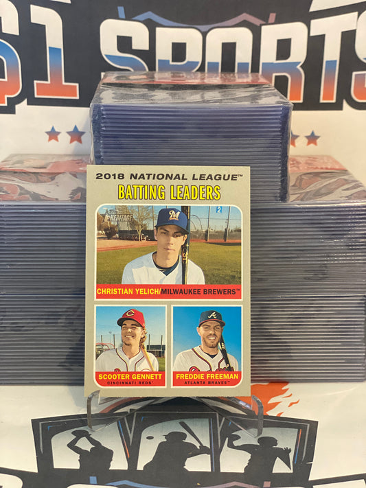 2019 Topps Heritage (N.L. Batting Leaders) Christian Yelich, Scooter Gennett, Freddie Freeman #61