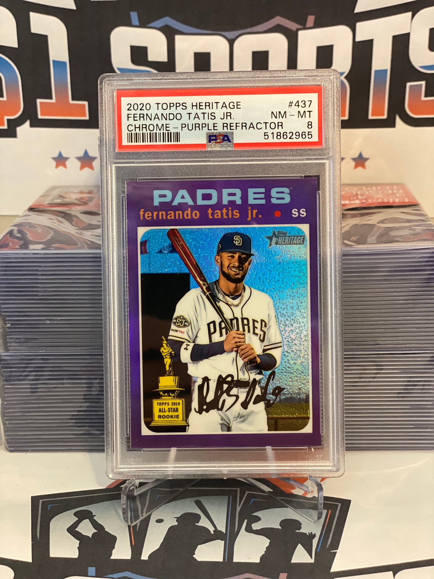 2020 Topps Heritage (Purple Refractor, Rookie Cup) Fernando Tatis Jr. #437 - PSA 8