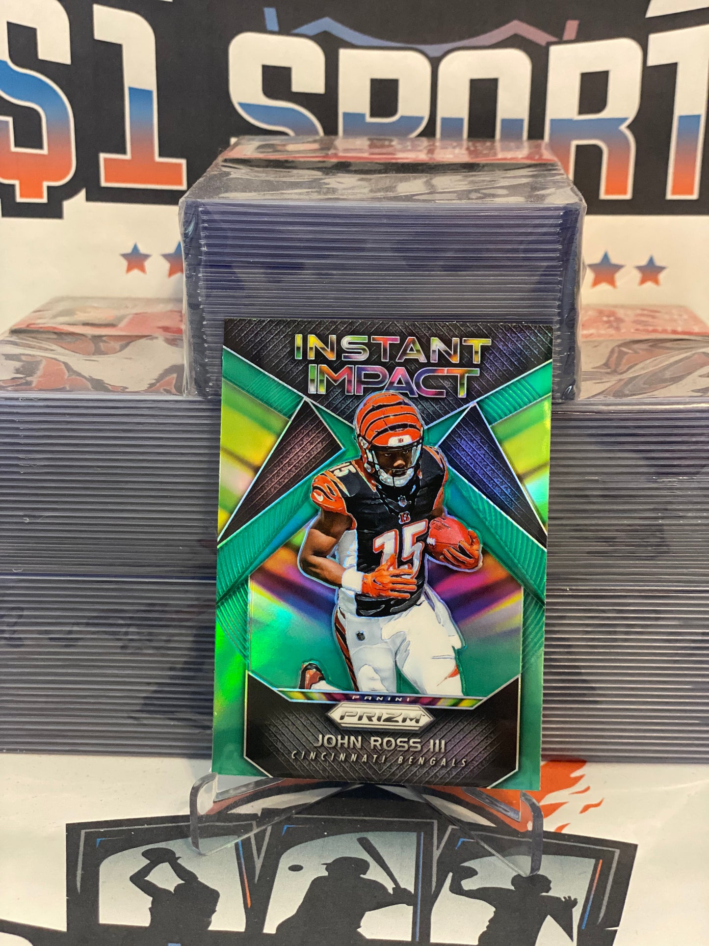 2017 Panini Prizm (Green Prizm, Instant Impact) John Ross III Rookie #16