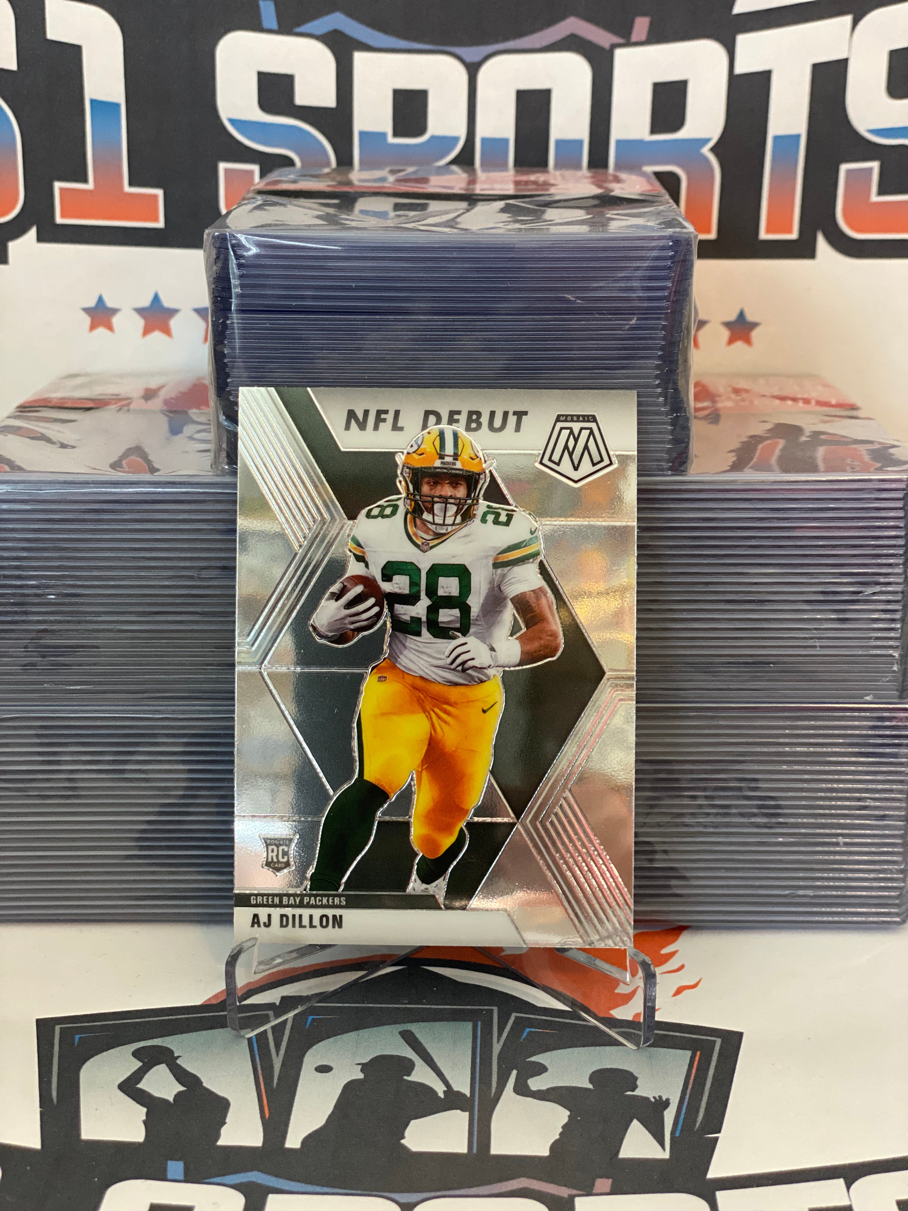 AJ Dillon NFL DEBUT Rookie Card 2020 Panini Mosaic #279 RC Football GB  Packers