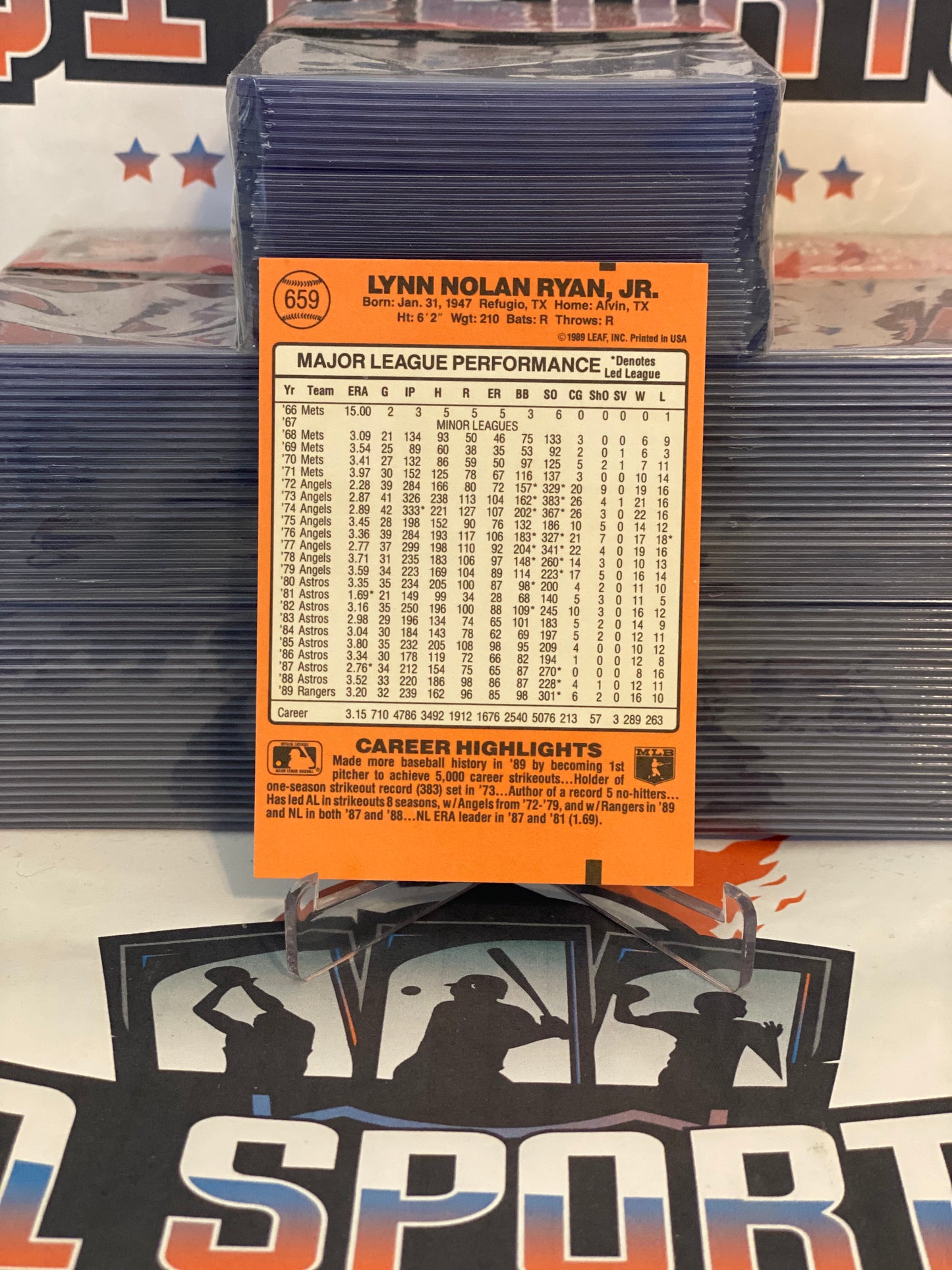 1990 Donruss (Error - King of Kings w/ Stats Back) Nolan Ryan #659