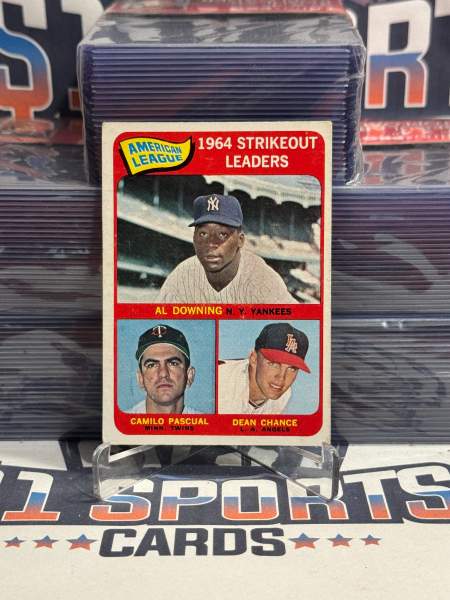 1965 Topps (1964 Strikeout Leaders) Al Downing, Camilo Pascual, Dean Chance #